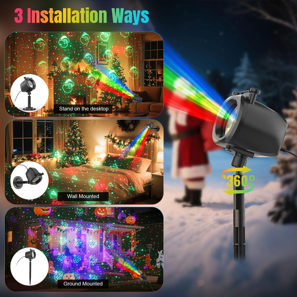 Easter Laser Lights Projector Outdoor with 4 Dynamic Slides, 2-in-1 Moving RGB Firefly Laser Lights with Remote,Timer, Landscape Holiday Porjector for Window Wall