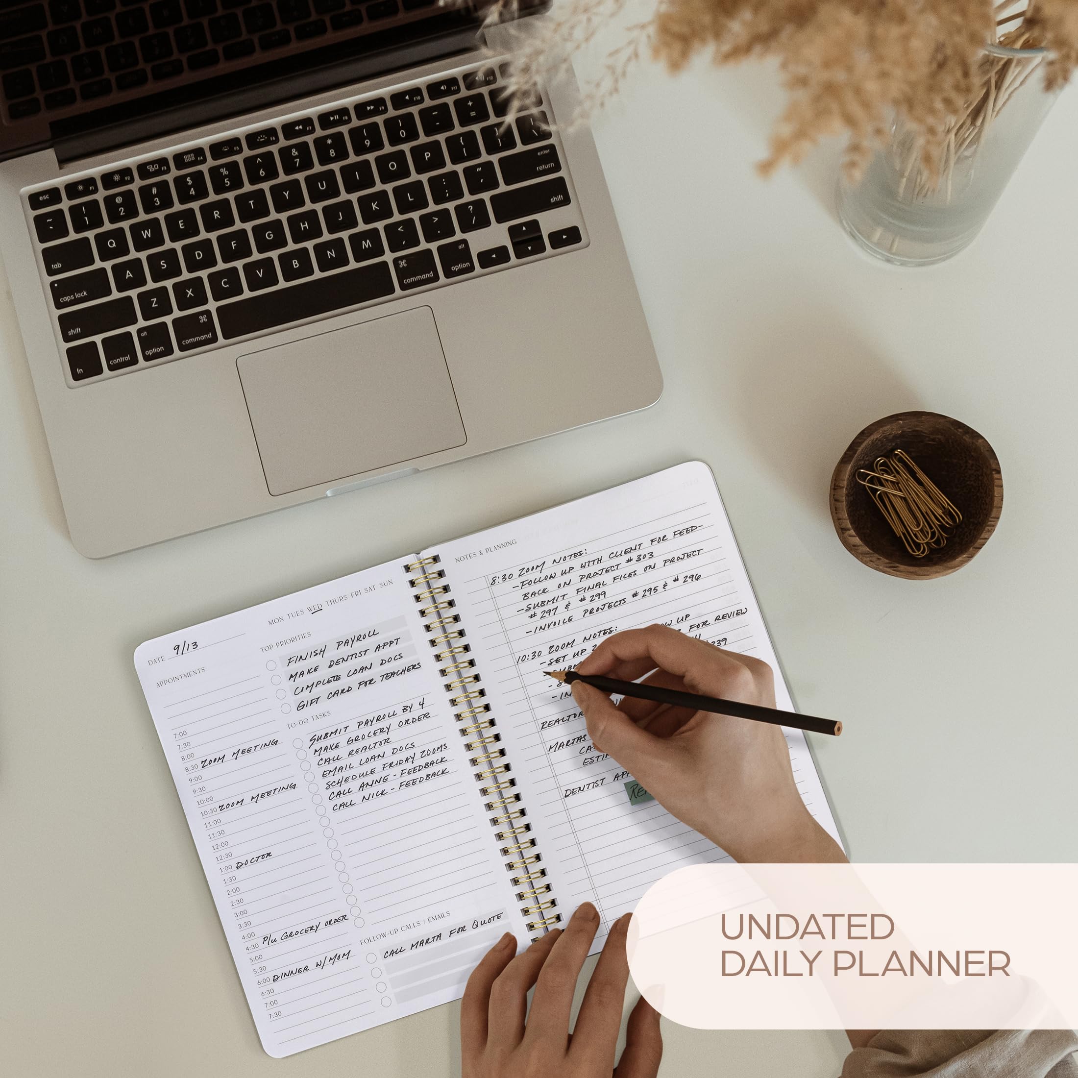 Beautiful Daily Planner And Notebook With Hourly Schedule - Aesthetic Spiral To do List Notepad to Easily Organize Your Tasks And Appointments - Stylish Book And School Or Office Supplies