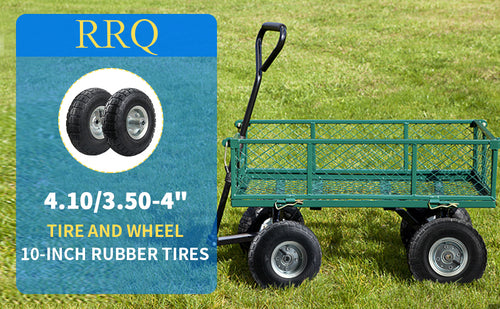 (2 Pack) RRQ 10 Inch Pneumatic Wheel 4.10/3.50-4 Tire, 10" Pneumatic Wheels with 5/8" Bearings,2.2" Offset Hub for Garden Cart, Hand Truck, Lawn Cart, Mower