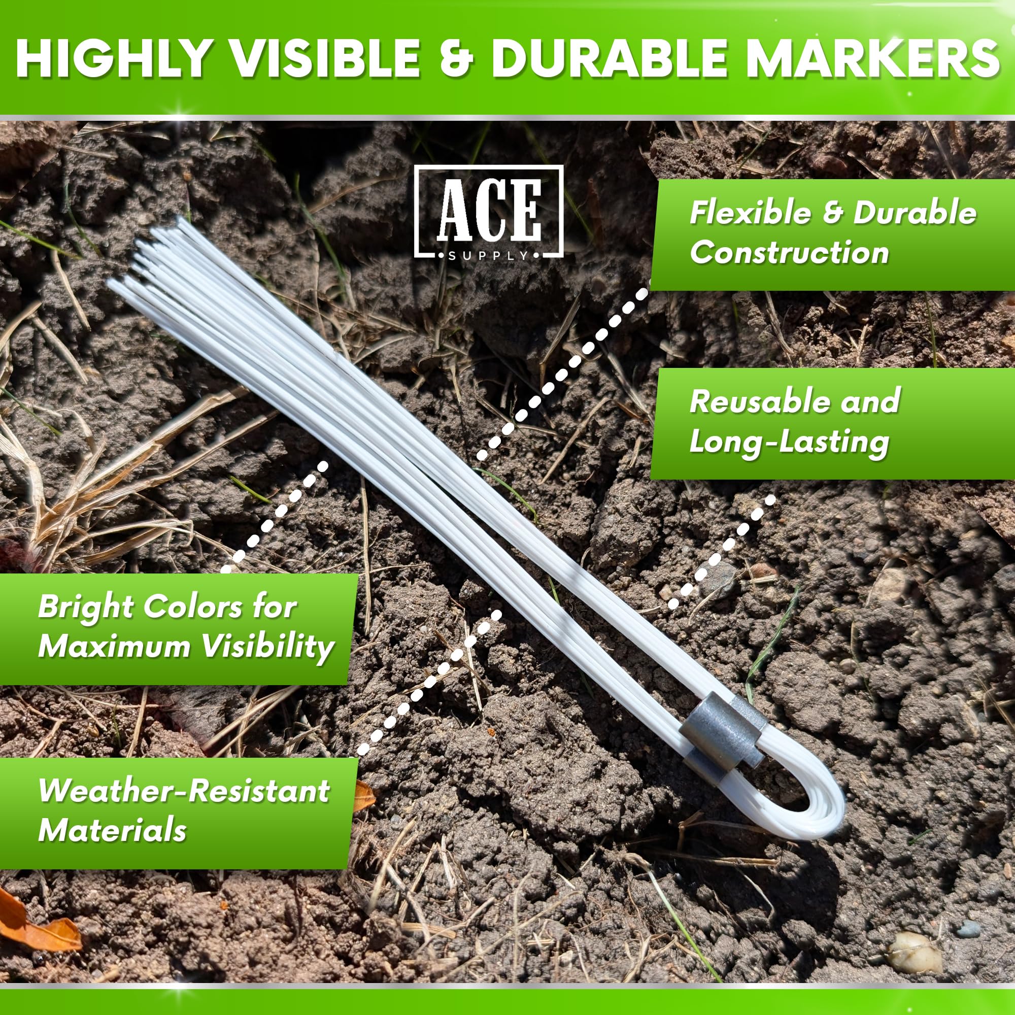 Blue Marking Whiskers With Stakes - 25 Pack - Durable Marking Whisker Set - Use Survey Whiskers As Ground Markers, Construction Markers, Or Trail Markers