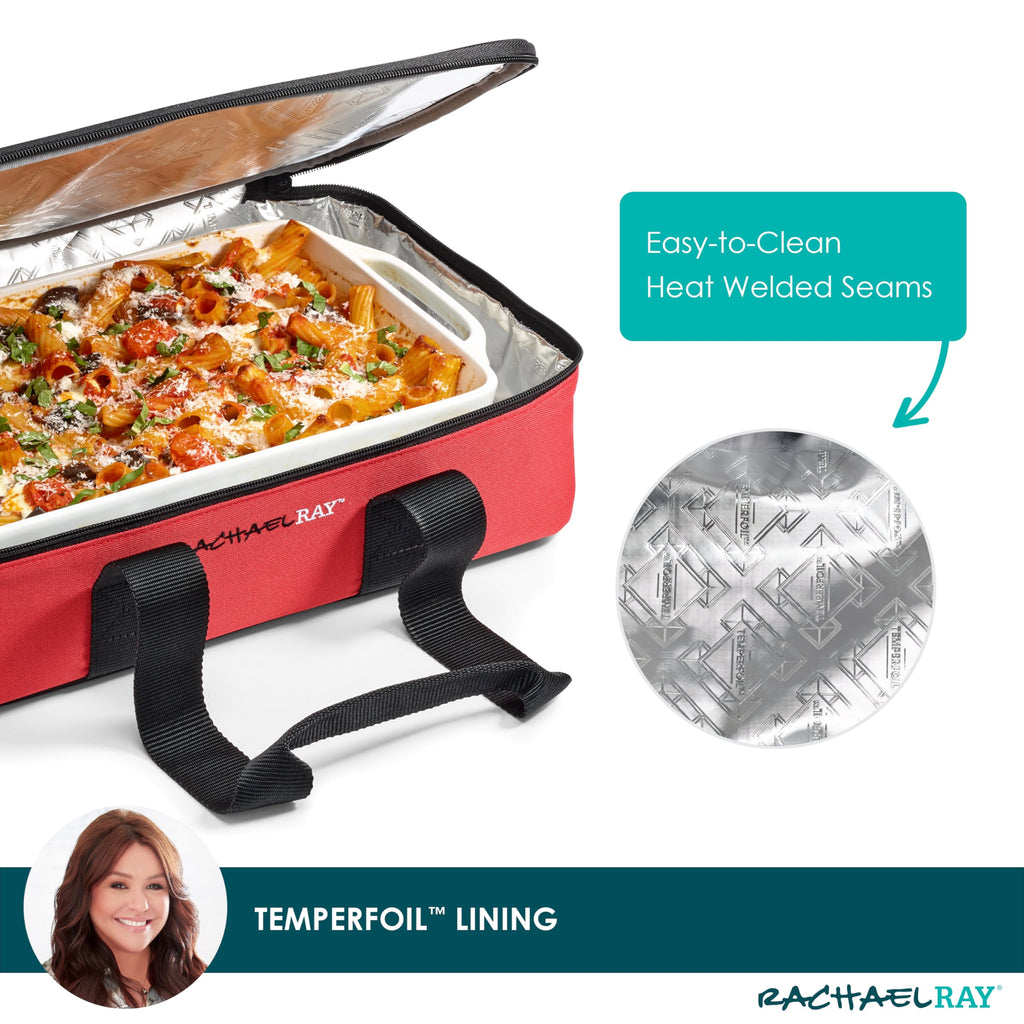 Rachael Ray Lugger Duo, Insulated Casserole Carrier for Hot or Cold Food, Thermal Lasanga Lugger Tote for Pockluck, Parties, Picnic, and Cookouts, Fits 9" x 13" Baking Dish, Burgundy