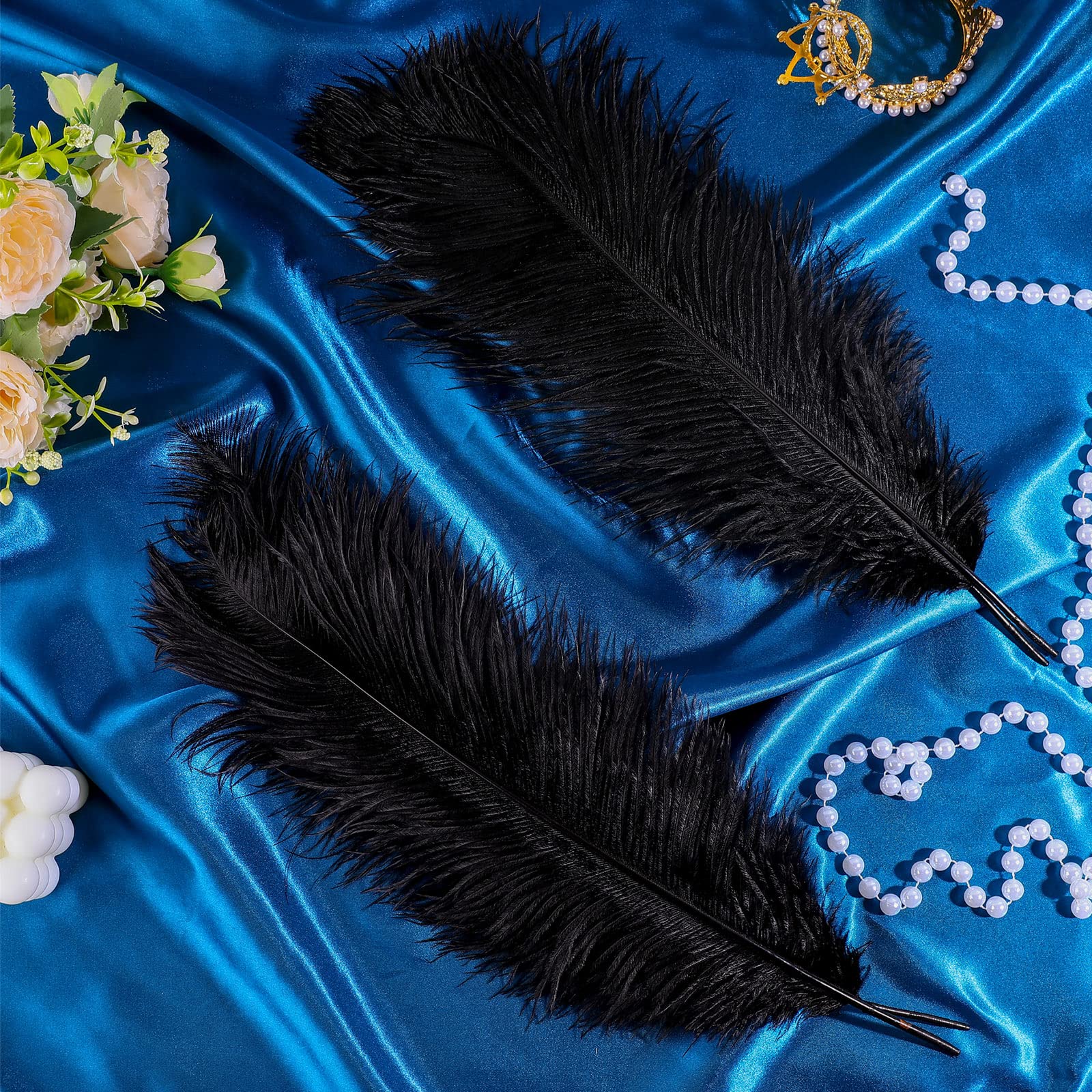 Retrowavy 50 Pcs 14-16 Inches Large Natural Ostrich Feathers Bulk for Centerpieces for Wedding Party Centerpieces Home Decoration Flower Arrangement (Black)