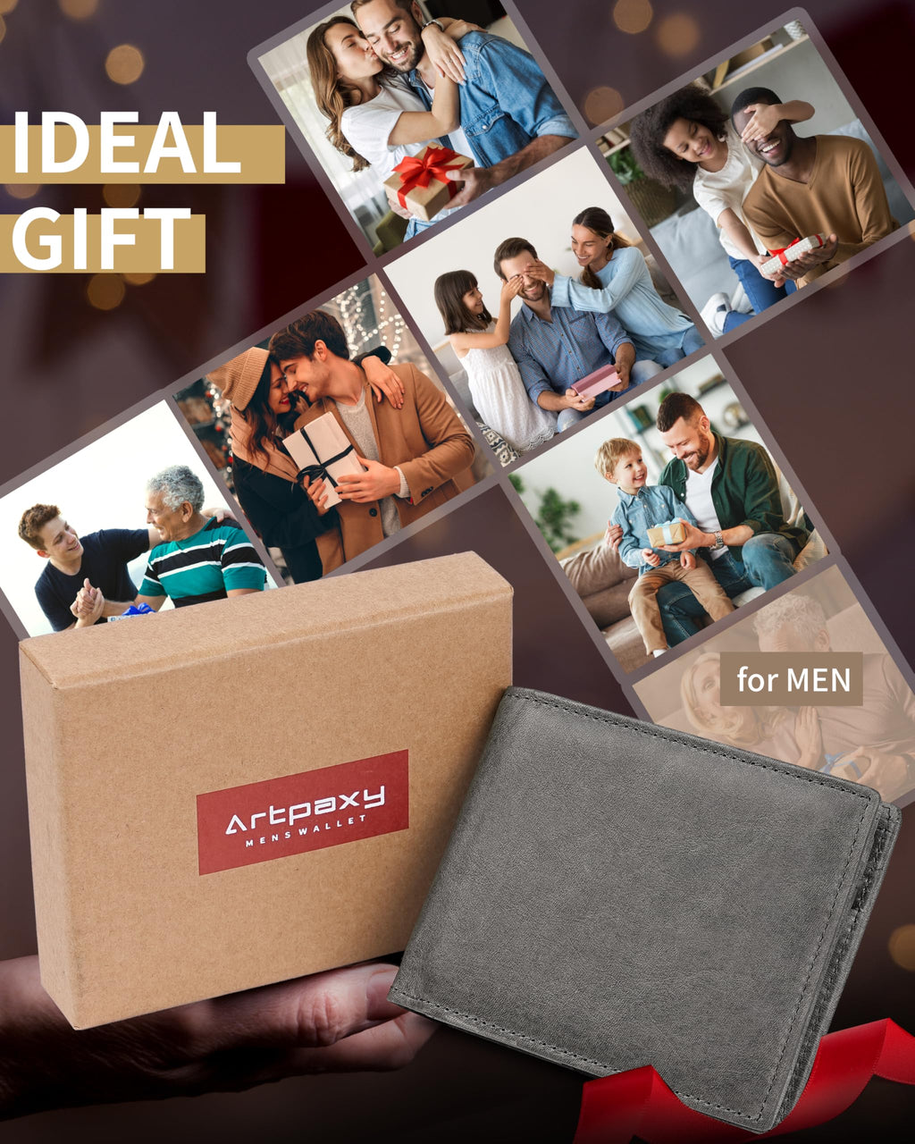 Artpaxy Mens Wallet Genuine Leather Bifold RFID Blocking Wallet for Men with 1 ID Window 13 Card Holders 2 cash pockets 1 Gift Box