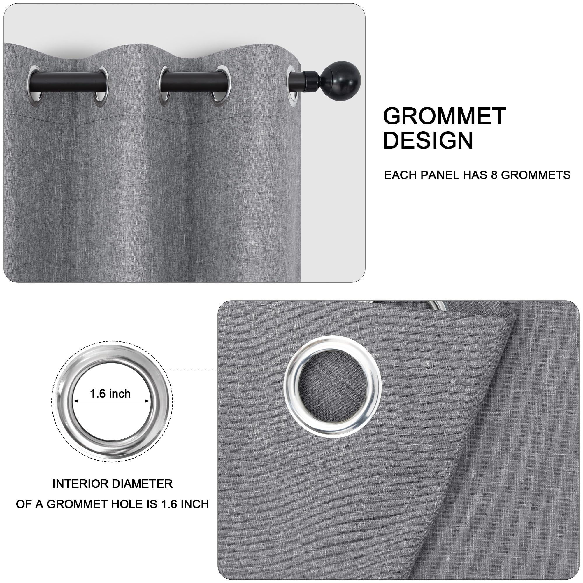 Short Small Linen Blackout Curtains 54 Inch Length 2 Panels Set for Bedroom Living Room Grommet 100% Black Out Linen Drapes Room Darkening Window Curtains 54 Inches Long Dark Gray