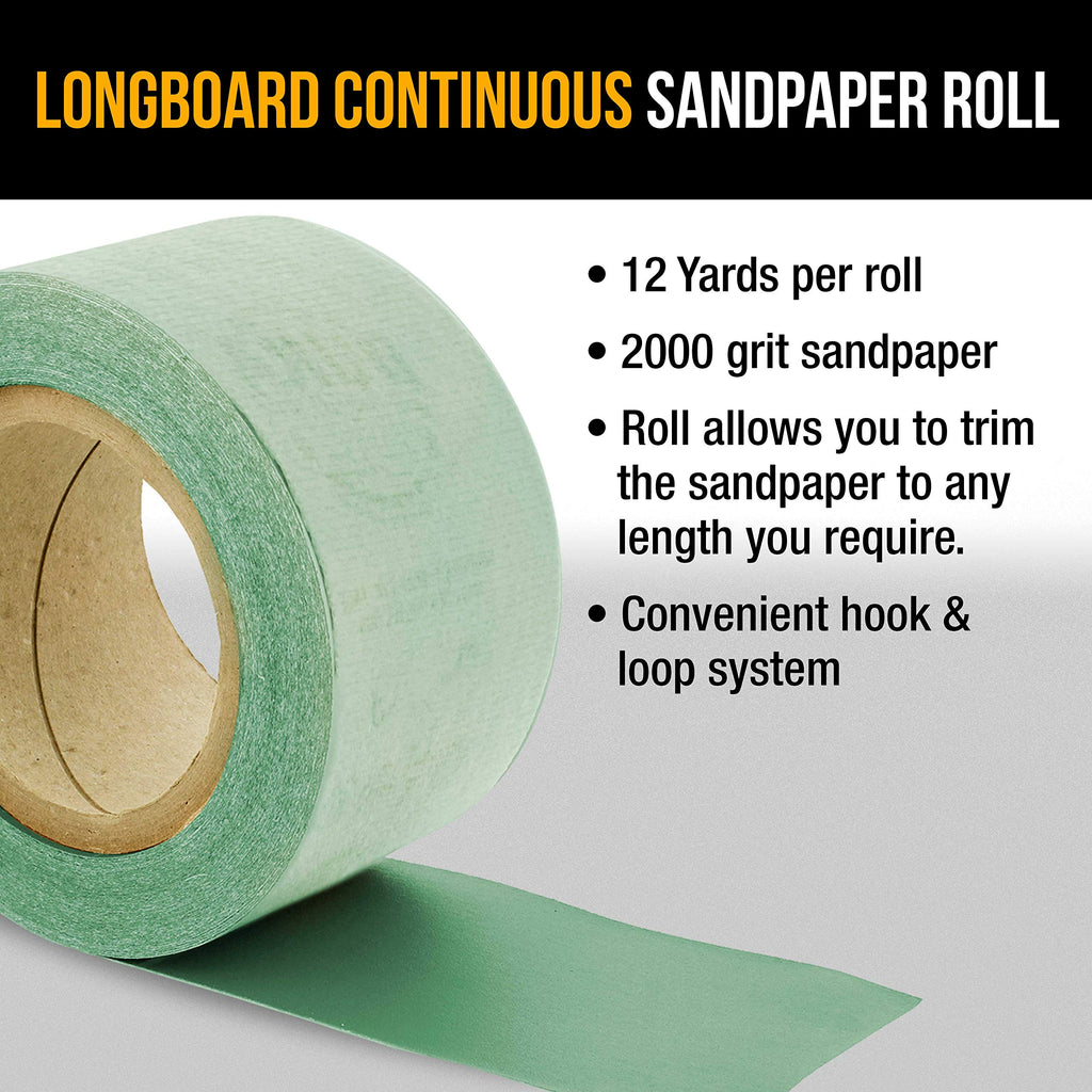 Dura-Gold Premium - 40 Grit Gold - Hook & Loop Backing Longboard Continuous Sandpaper Roll, 2-3/4" Wide, 12 Yards Long - For Automotive & Woodworking Air File Long Board Sanders, Hand Sanding Blocks