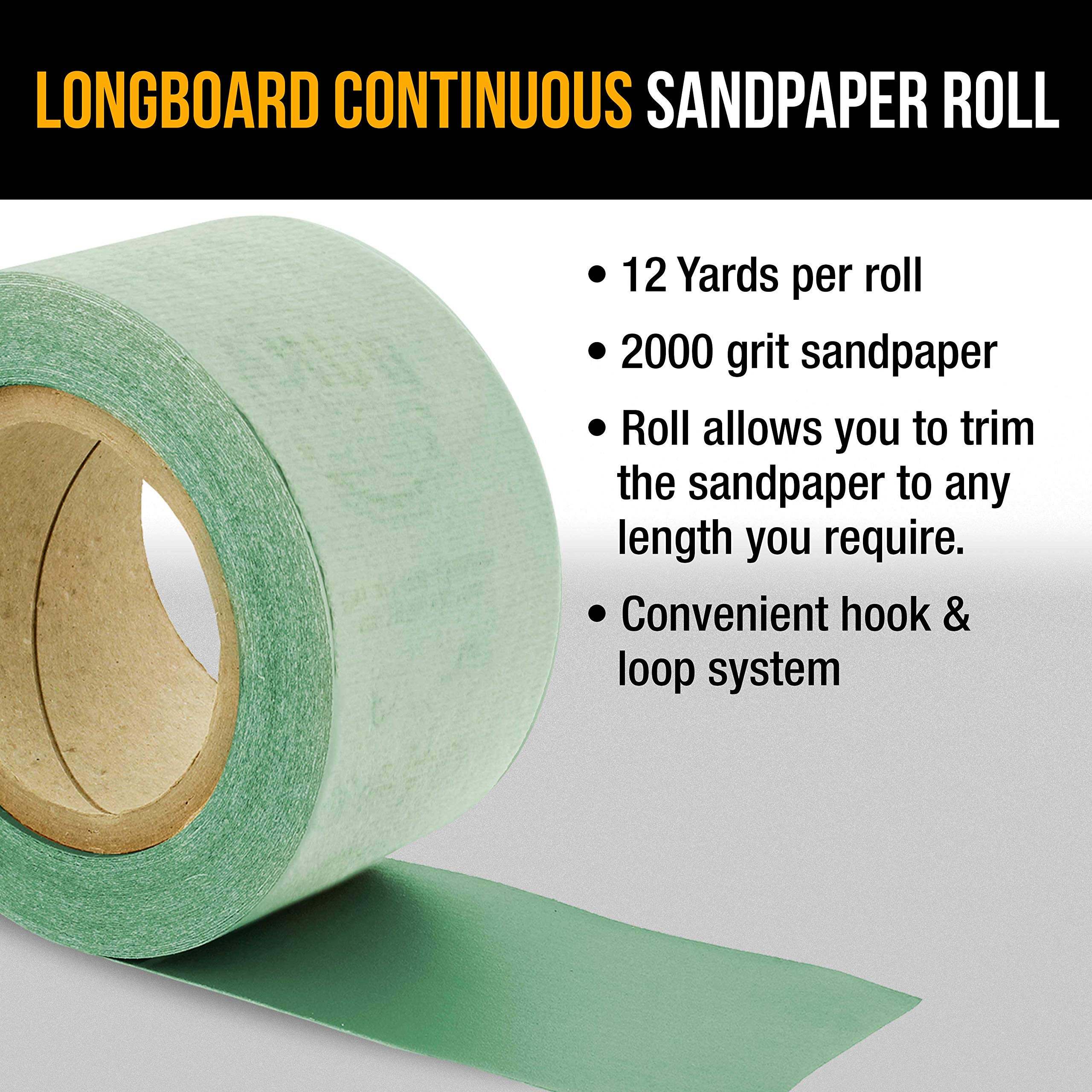 Dura-Gold Premium - 40 Grit Gold - Hook & Loop Backing Longboard Continuous Sandpaper Roll, 2-3/4" Wide, 12 Yards Long - For Automotive & Woodworking Air File Long Board Sanders, Hand Sanding Blocks