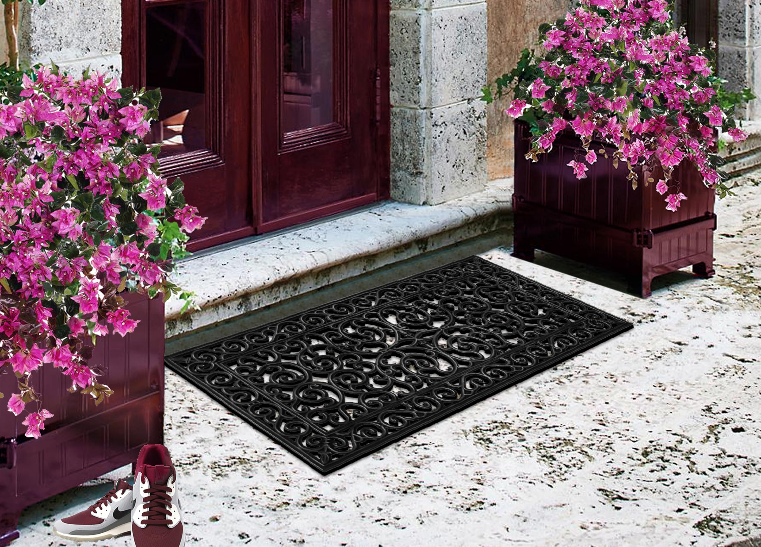 A1 Home Collections 19-LB Heavy Duty Rubber Doormat 24"×57" - Won't Blow Away | Outside Front Door Mat, Mud Dirt Scraper, Non-Slip Drainage Mat for Entryway Patio Garage, All-Weather, 100% Rubber Mats