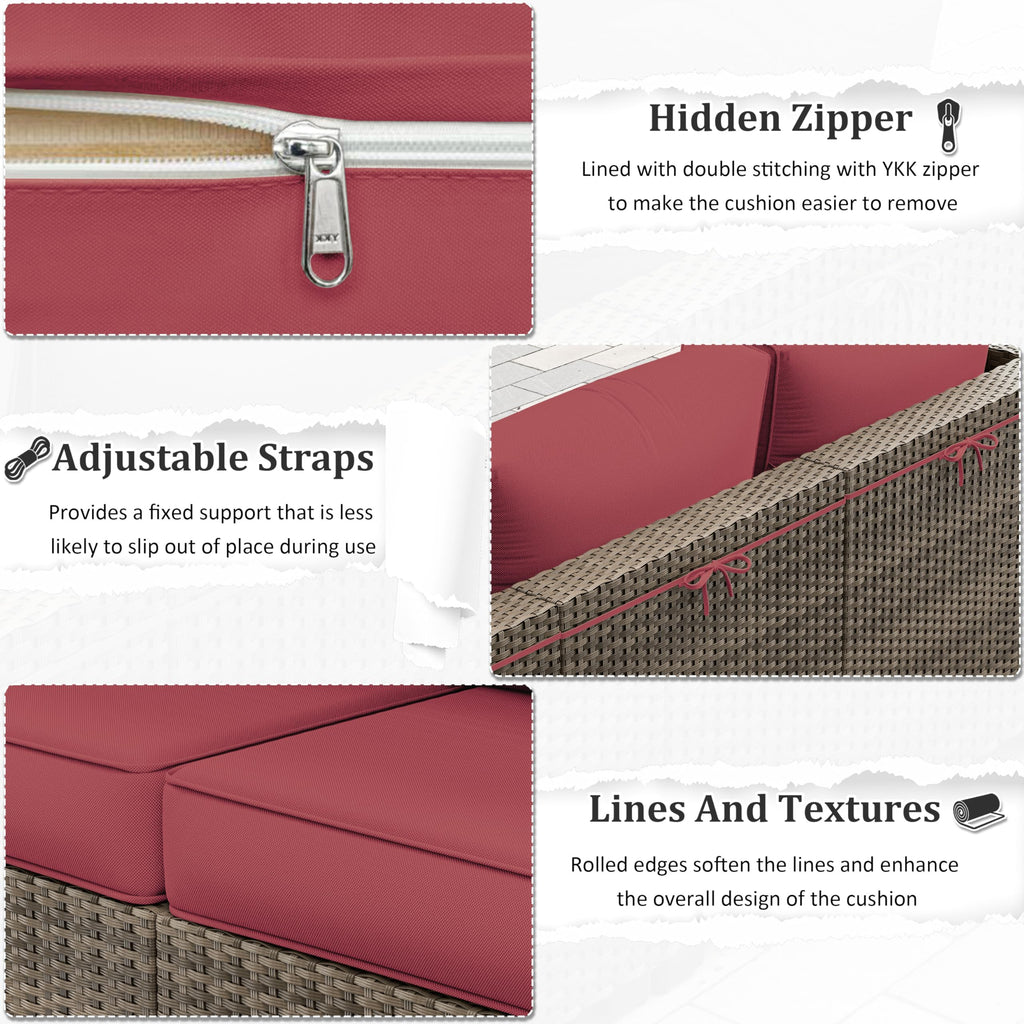 Outdoor Furniture Replacement Cushions, 5" Foam Foam High-Density, Fits 6-seat Sectional Rattan Conversation Set, 14 Piece Patio Water-Resistant Replacement Sofa Cushions, Liner&Cover