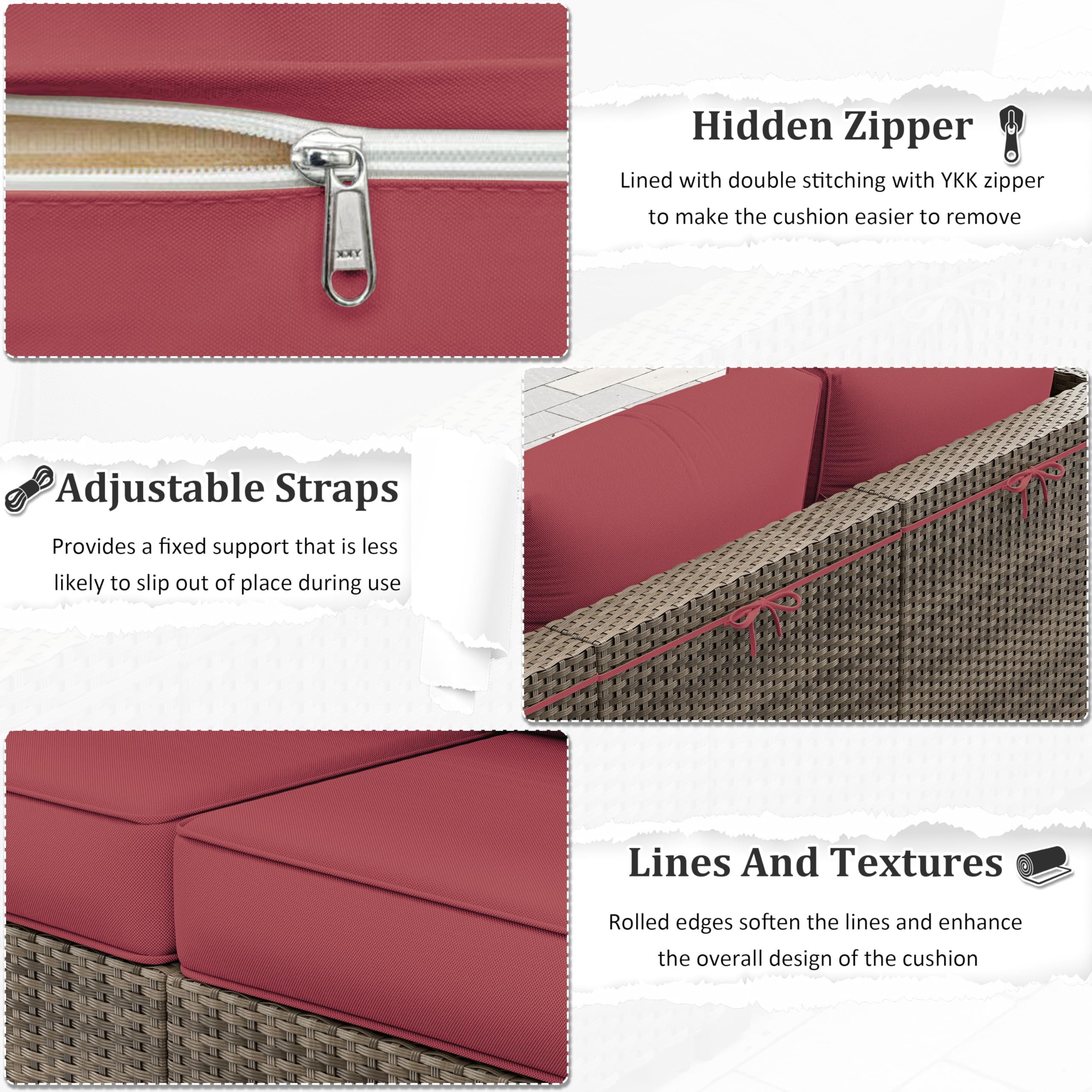 Outdoor Furniture Replacement Cushions, 5" Foam Foam High-Density, Fits 6-seat Sectional Rattan Conversation Set, 14 Piece Patio Water-Resistant Replacement Sofa Cushions, Liner&Cover