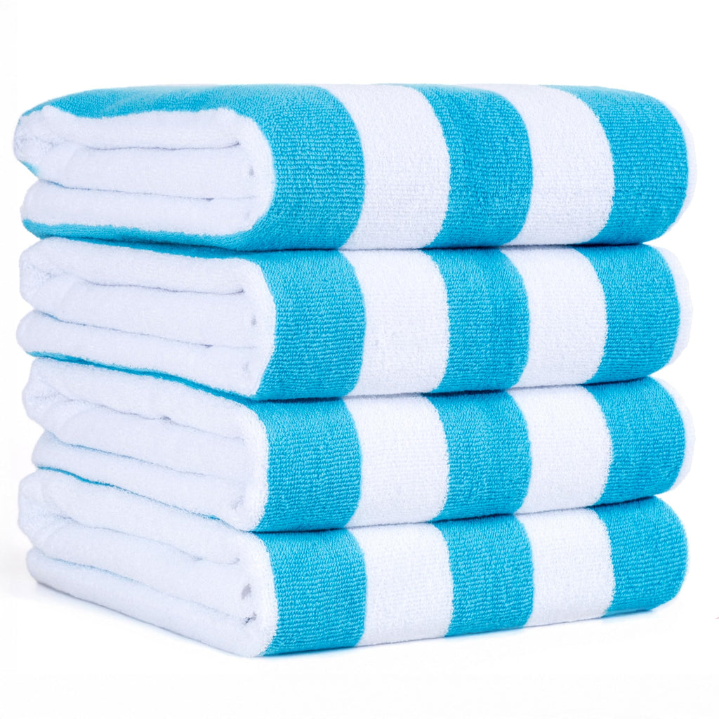 American Soft Linen Cabana Striped Beach Towels, 30x60 inch 4 Piece Oversize Pool Towels, Quick Drying Sand Free Swim Towels, Beige