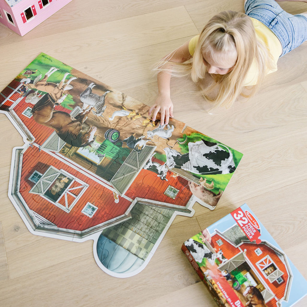 Melissa & Doug Busy Barn Shaped Jumbo Floor Puzzle (32 Pieces, 2 x 3 Feet), Jigsaw Puzzle for Preschoolers and Kids Ages 3+ - FSC Certified