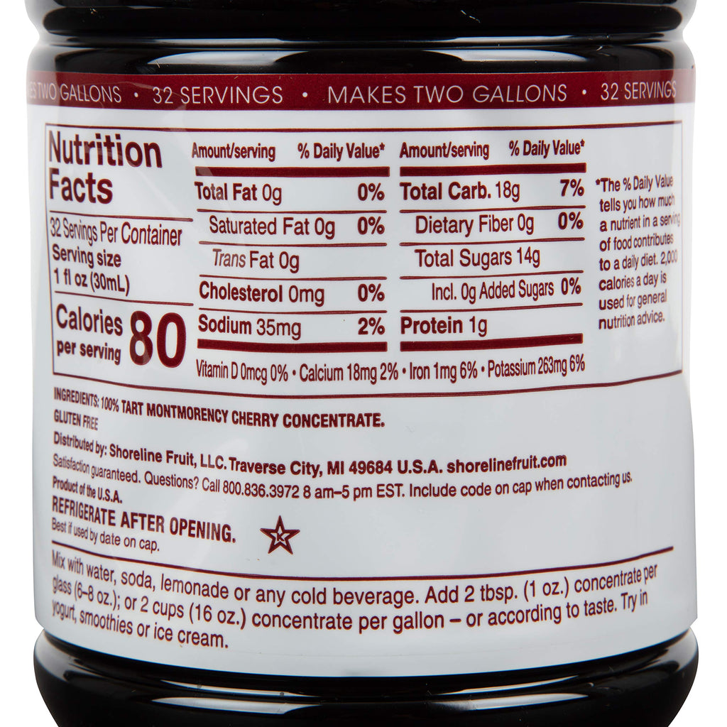 Cherry Bay Orchards Tart Cherry Concentrate - All Natural Juice to Promote Healthy Sleep, 16oz Bottle - Gluten Free, Natural Antioxidants, No Added Sugar or Preservatives