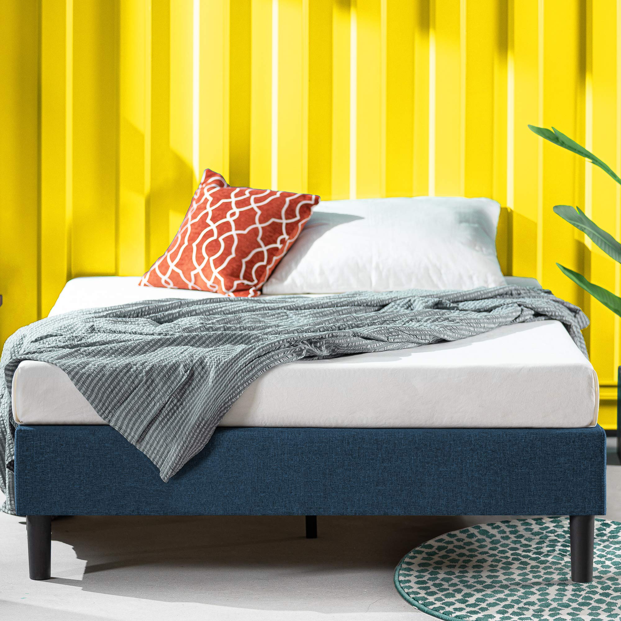 Zinus Curtis Upholstered Platform Bed Frame, Mattress Foundation, Wood Slat Support, No Box Spring Needed, Eco Friendly WonderBox (TM) Packaging, Dark Grey, Full