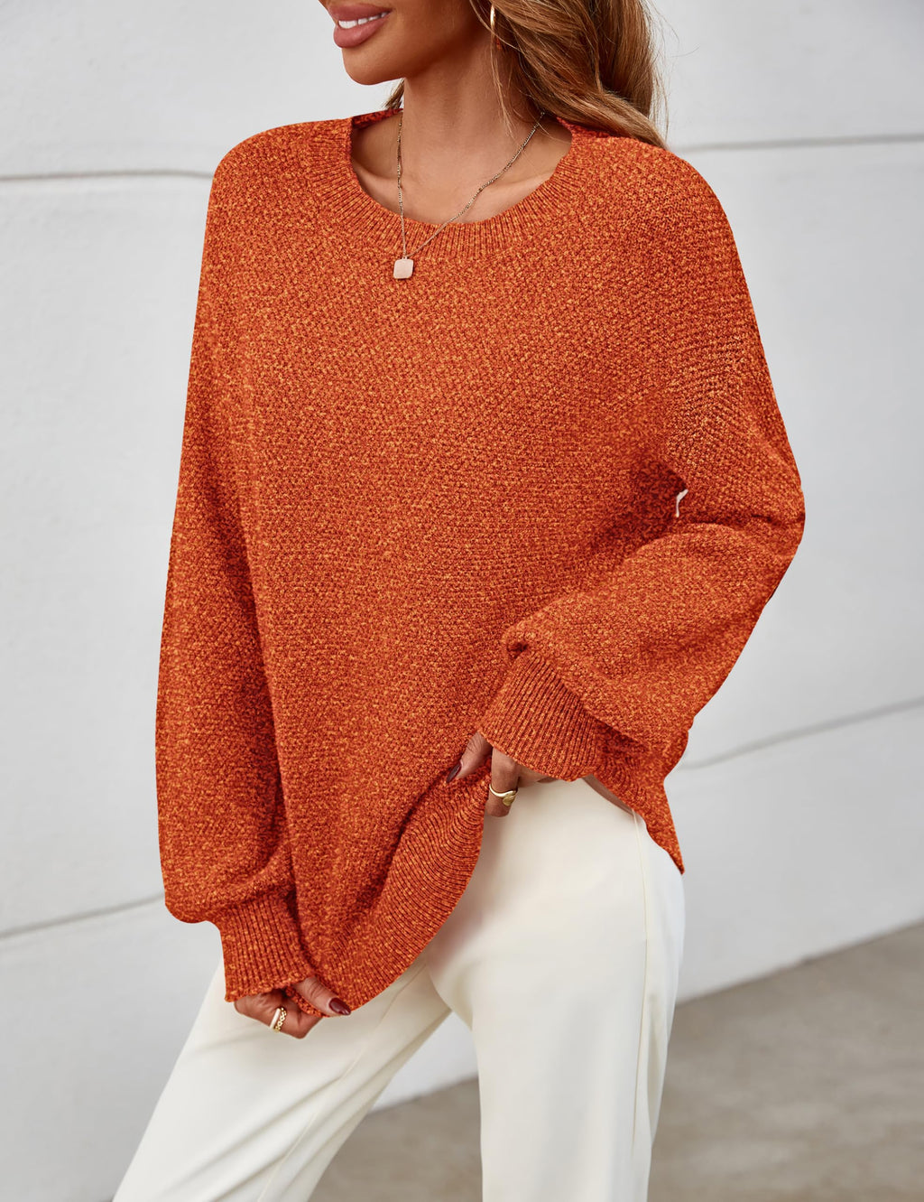 MEROKEETY Sweaters for Women Fall Winter 2026 Oversized Pullover Spring Crew Neck Long Sleeve Heathered Knit Tops