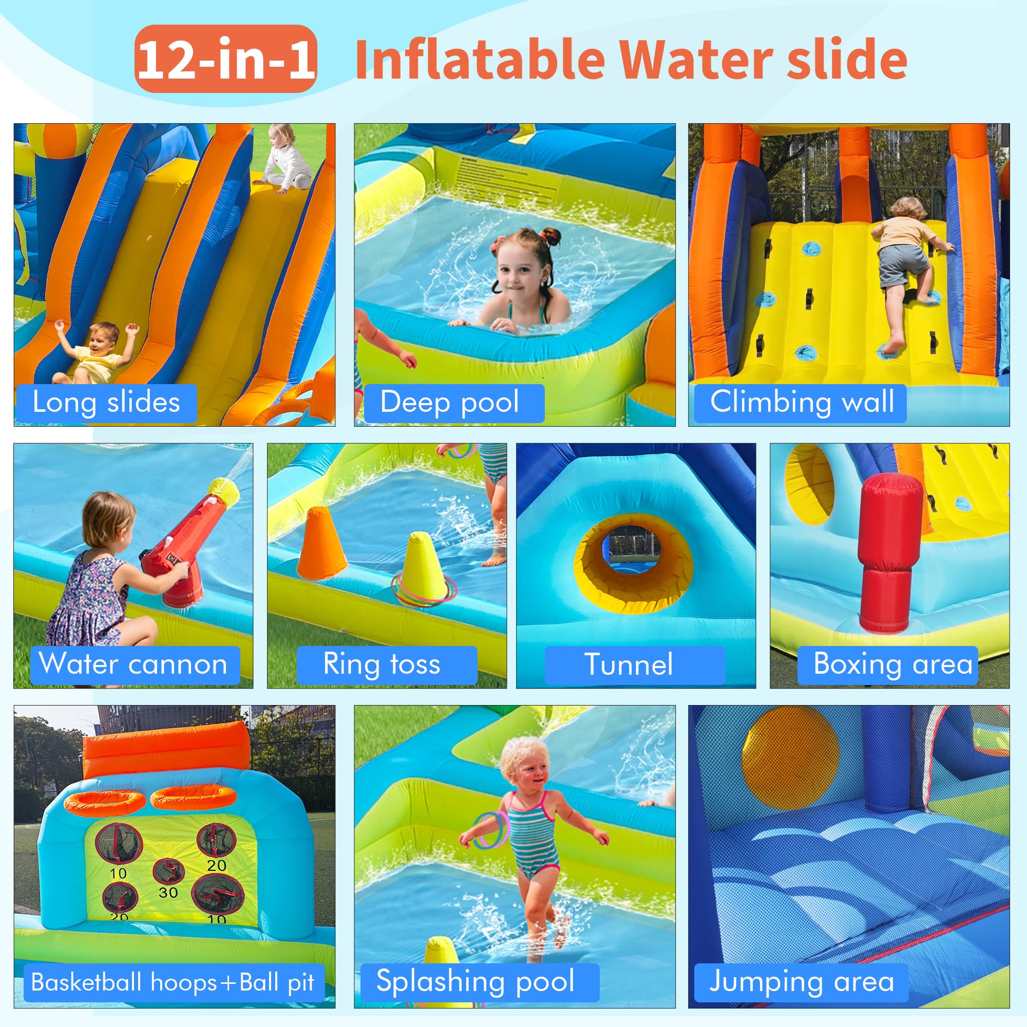 Blow Up Water Slides Two Long Slides Jumping Bouncy Castle for Kids Outdoor Inflatable Bounce House with 680W Blower for Kids Backyard