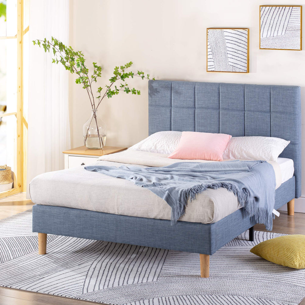 ZINUS Lottie Upholstered Platform Bed Frame with Short Headboard, Mattress Foundation, Wood Slat Support, No Box Spring Needed, Easy Assembly, Beige, Full