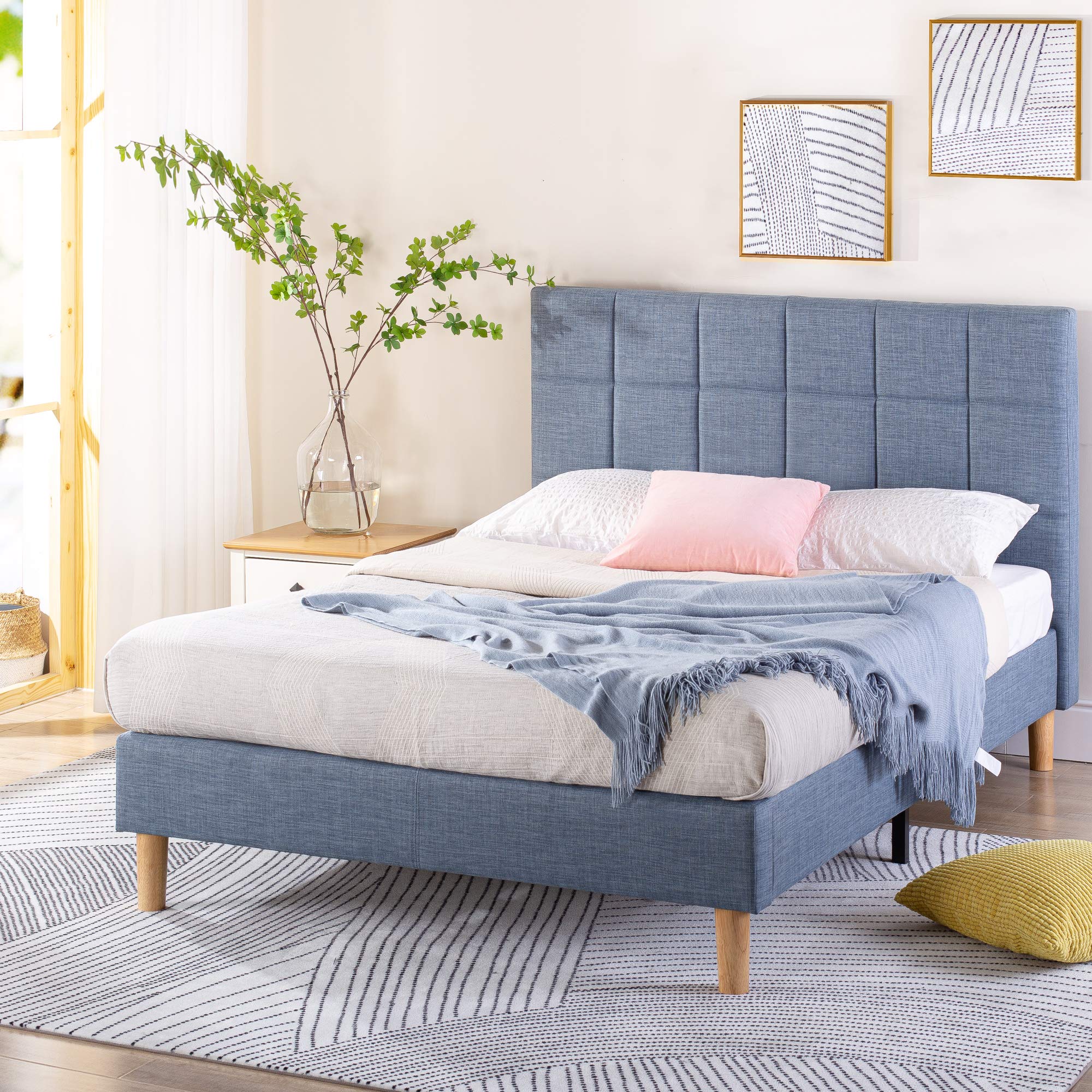 ZINUS Lottie Upholstered Platform Bed Frame with Short Headboard, Mattress Foundation, Wood Slat Support, No Box Spring Needed, Easy Assembly, Beige, Full
