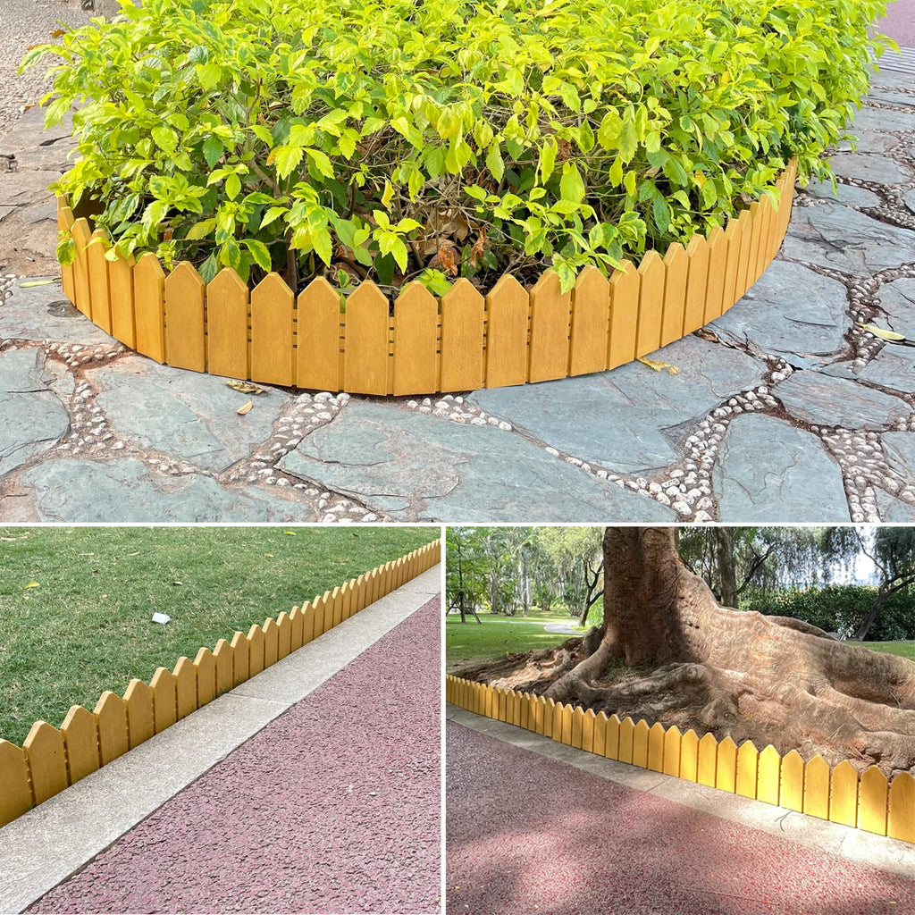 Garden Edging Border Kit 6.7 in Tall Decorative Double-Sided Wood-Look Fence Garden Border, Flower Bed Edging with 20 Anchoring Spikes, 9.3 Foot Kit (White)