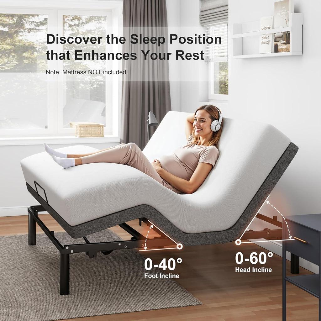 GOLDORO King Size Adjustable Bed Frame, Electric Bed Base, Wireless Remote Control, Whisper Quiet Durable Motor, Independent Head and Foot Incline, Padded Edge