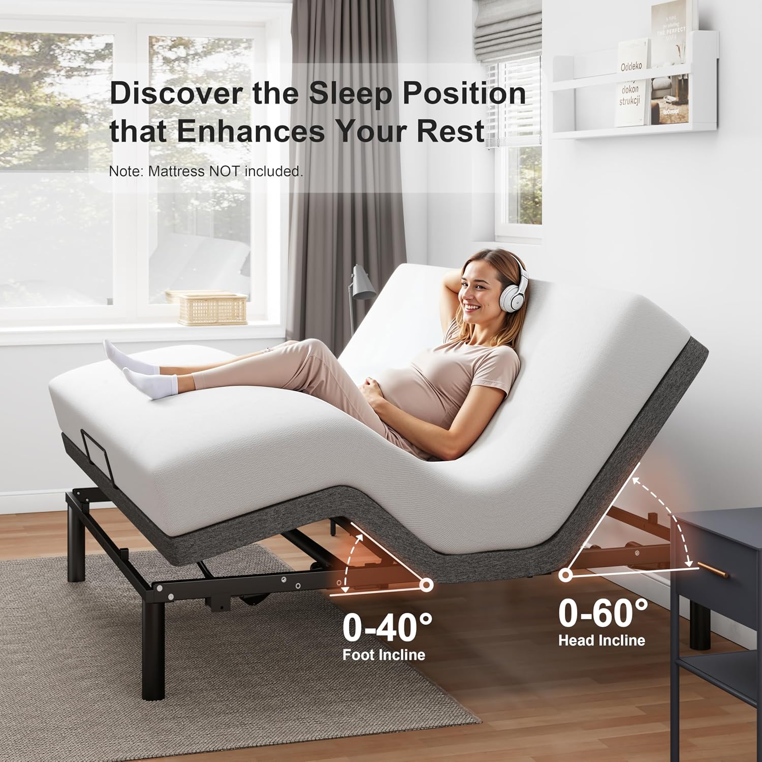 GOLDORO King Size Adjustable Bed Frame, Electric Bed Base, Wireless Remote Control, Whisper Quiet Durable Motor, Independent Head and Foot Incline, Padded Edge