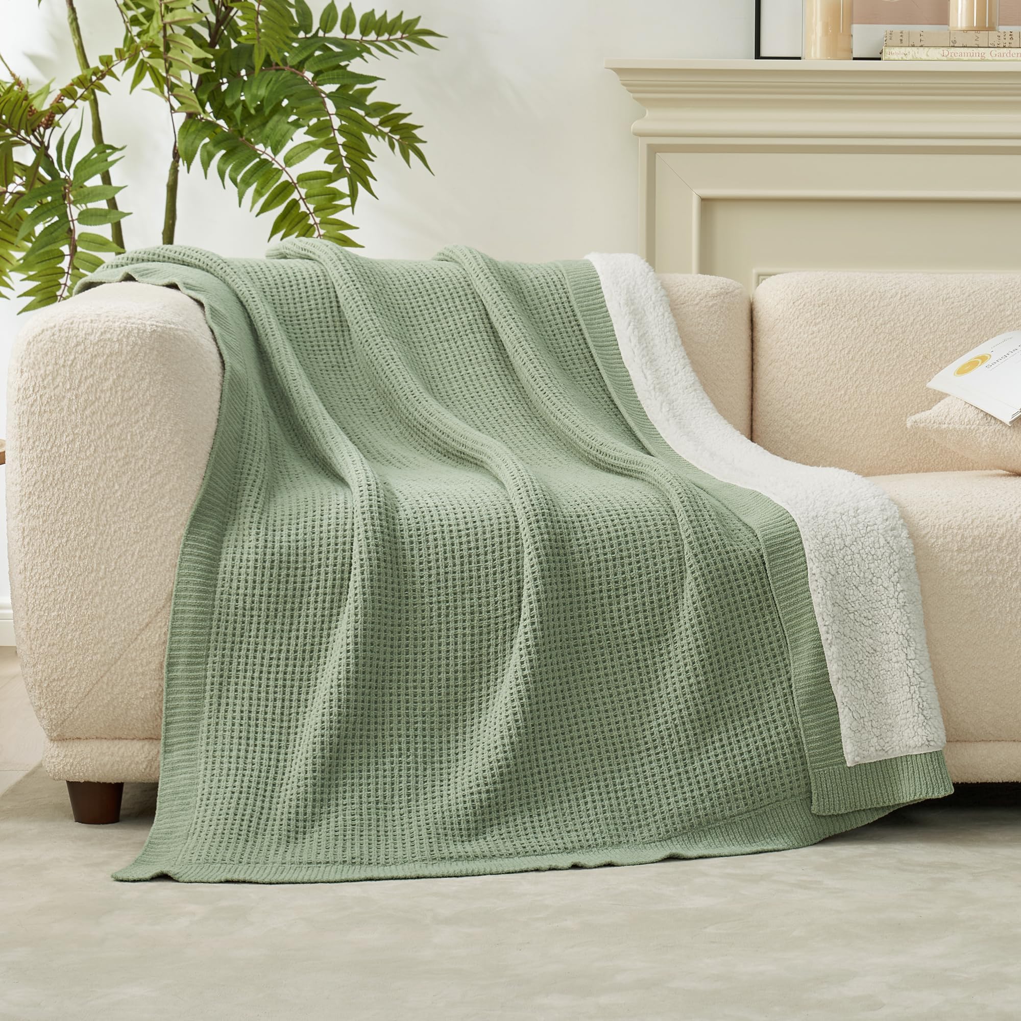 Amélie Home Cable Knit Throw Blanket for Couch, Chenille Sherpa Soft Cozy Throw Blankets for Sofa Chair Comfortable Home, 50"x60", Gray