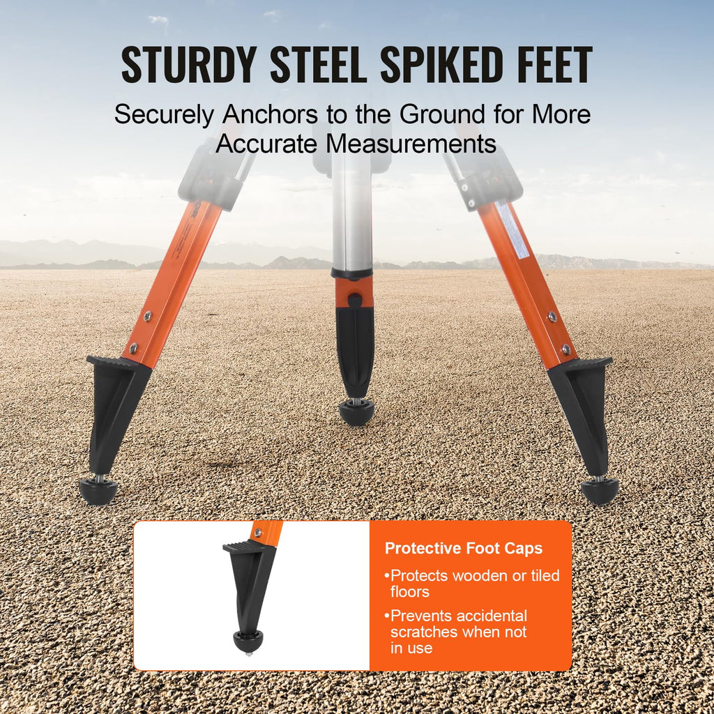 VEVOR Laser Level Tripod Stand, 5/8"-11 Thread Mount, 16.53-65.55 inch Height Adjustment Heavy Duty Survey Tripod for Construction Laser Level Scanner, Retractable Legs Non-Skid Feet Professional