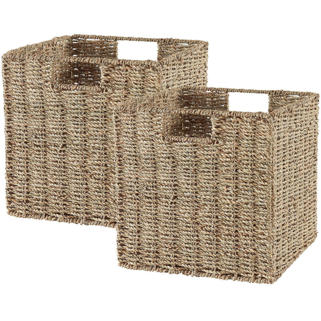 Vagusicc Wicker Storage Basket, Set of 2 Seagrass Storage Baskets, Foldable Wicker Basket 9 Inch Square Cube Storage Bins Storage Baskets for Organizing Shelf Baskets, 9''x9''x9''