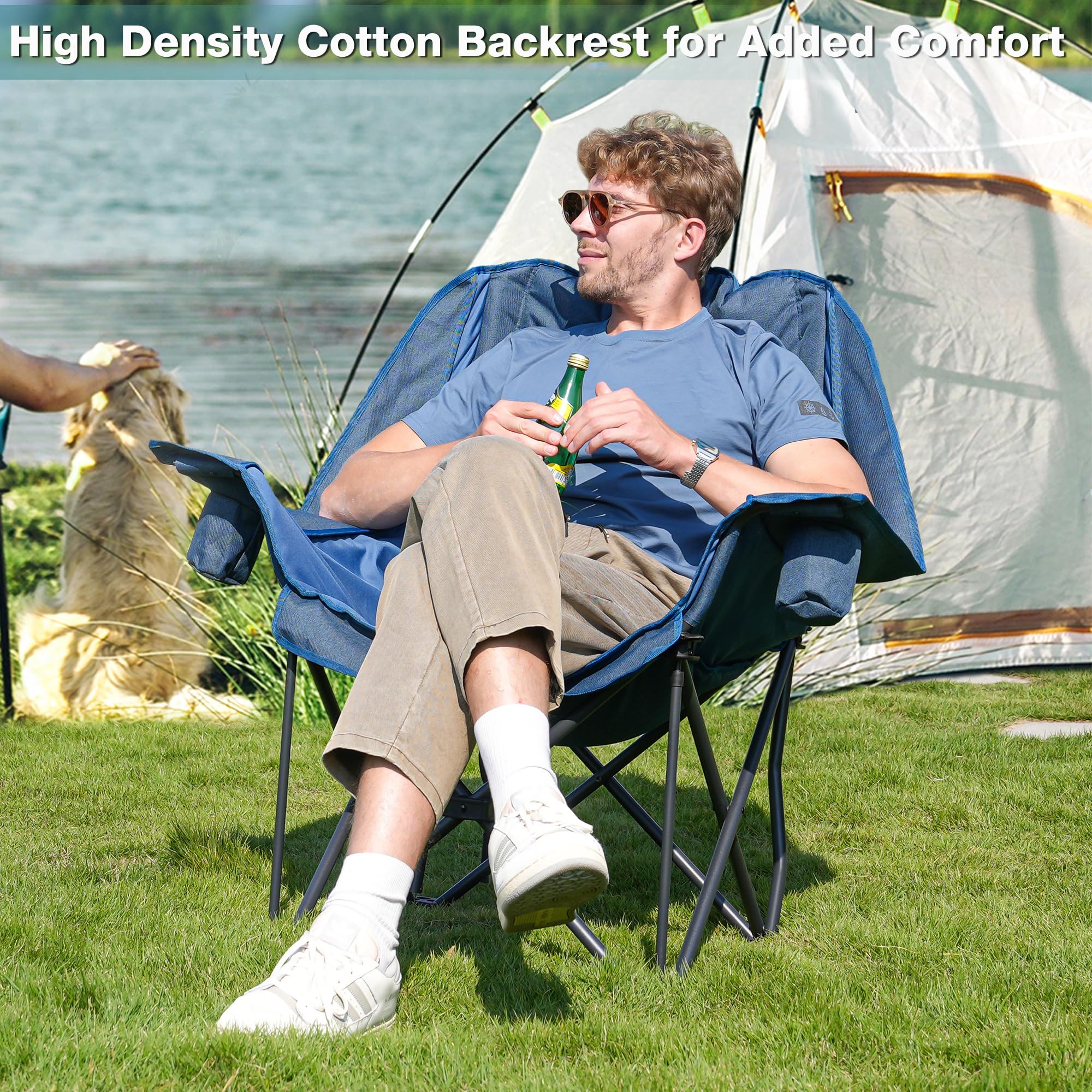Double Camping Chair Heavy Duty Oversized Padded Loveseat for Adults 2 Person Outdoor Portable Camping Chairs for Lawn, Backyard, Fishing, Trip, Support 600lbs, Grey