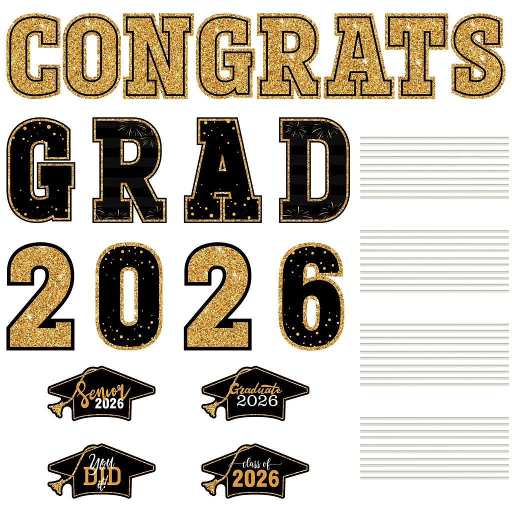 HOVACY 20 PCS Black Gold Graduation Yard Signs Class of 2026 | Black Gold 20 PCS, 40 Stakes, 11.57 x 16.14 in, Corrugated Plastic, Waterproof, Congrats Grad Sign, Graduation Sign