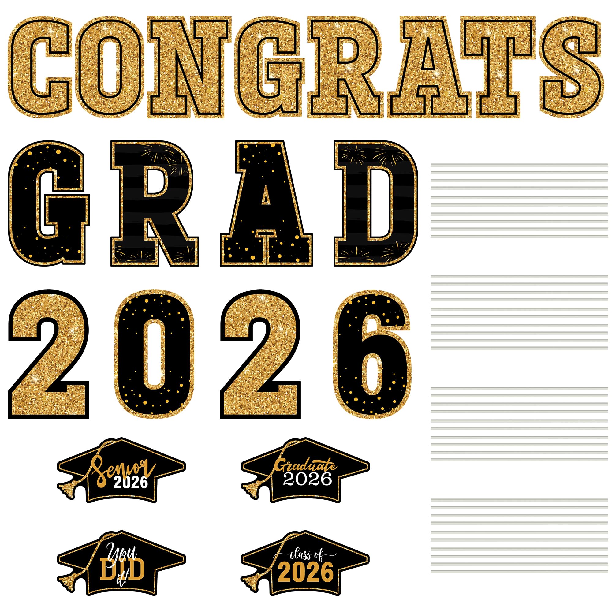HOVACY 20 PCS Black Gold Graduation Yard Signs Class of 2026 | Black Gold 20 PCS, 40 Stakes, 11.57 x 16.14 in, Corrugated Plastic, Waterproof, Congrats Grad Sign, Graduation Sign