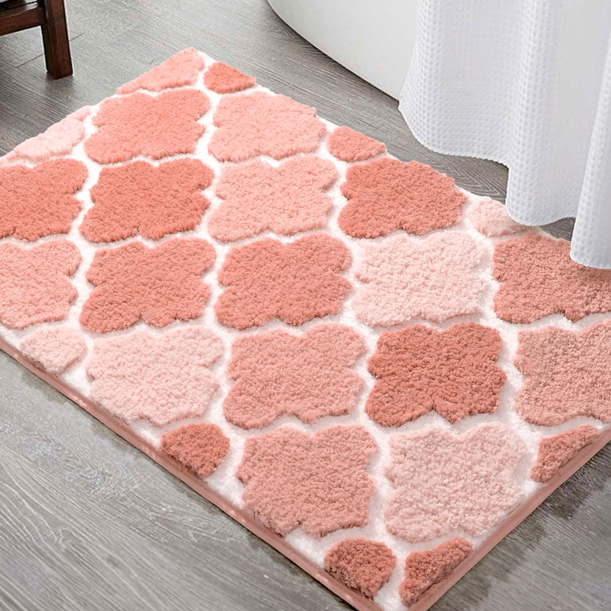 DEXDE Bathroom Rugs Runner 24x47 Long Bath Rug Non Slip Soft Washable Large Bath Mats for Bathroom Bedroom Hallway Kitchen Floor Carpet Modern Boho Decor, Beige