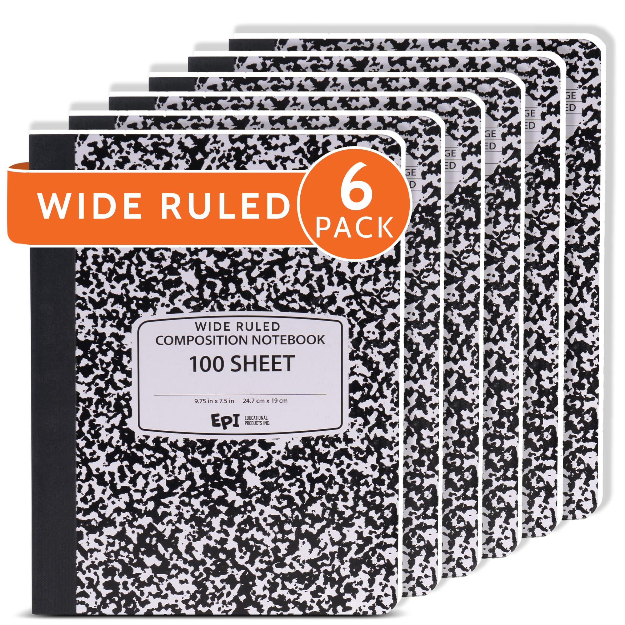 3 Pack - EPI Marble Hardcover Wide Ruled Composition Notebook | 200 Pages (100 Sheets), 9.75 x 7.5 in, Sturdy Sewn Binding | School, Office, Journaling, Notes
