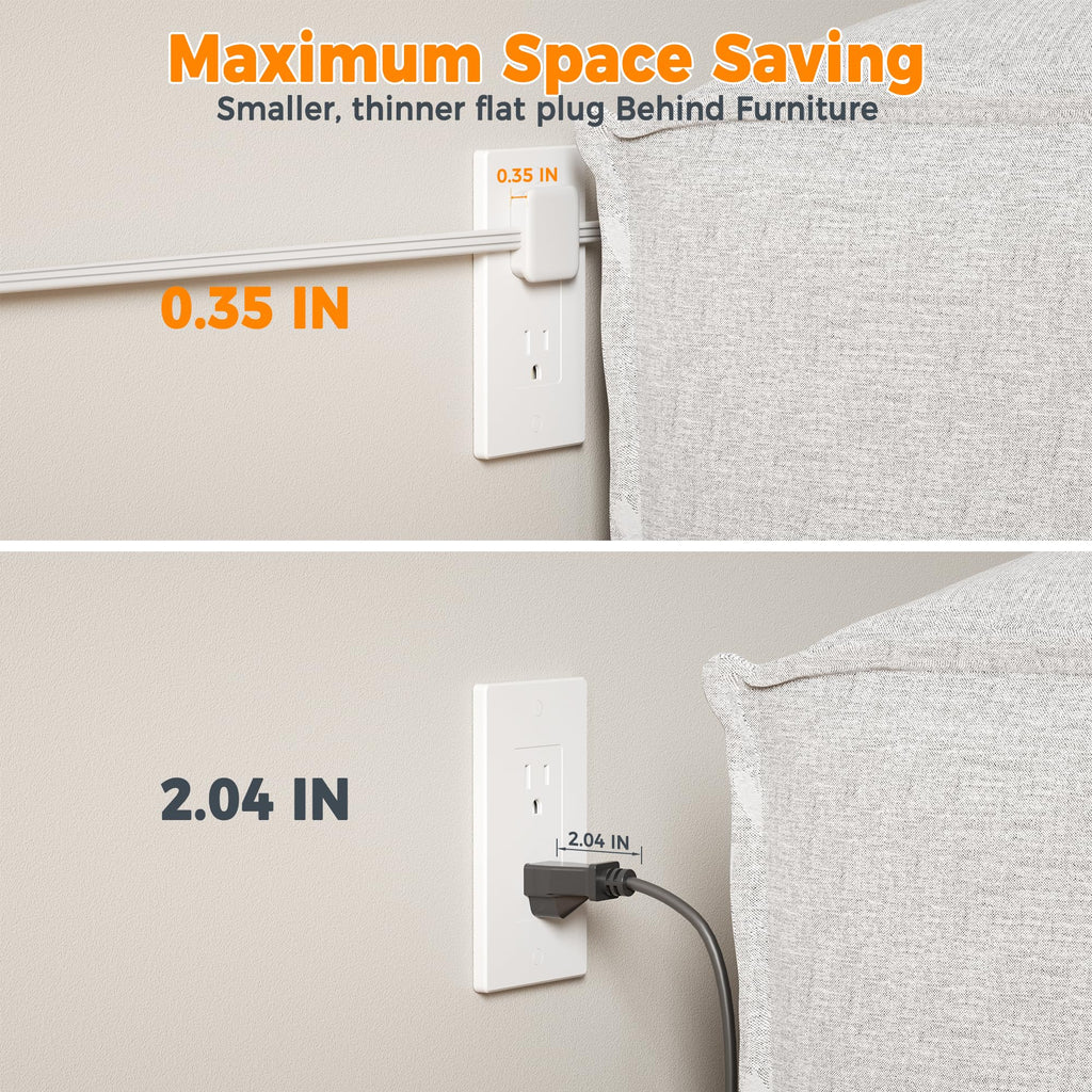 TESSAN Small Flat Plug Power Strip, Ultra Thin Extension Cord 5 ft, 3 AC Outlets with 3 USB Ports (1 USB C), Multiple Wall Outlet Extender for Cruise Travel Office School Dorm Room Essentials, Black