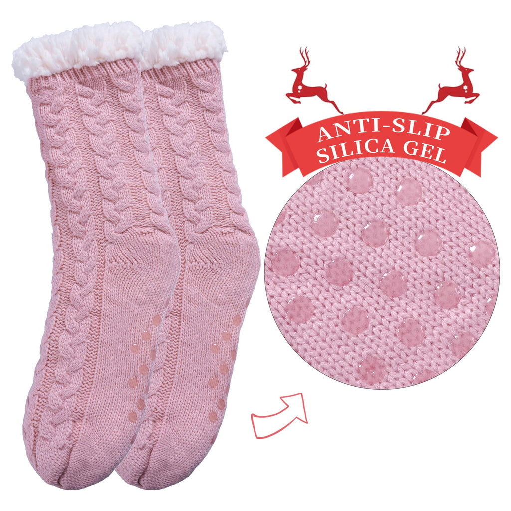 SDBING Women's Winter Super Soft Warm Cozy Fleece Lined Fuzzy Slipper Socks with Grippers
