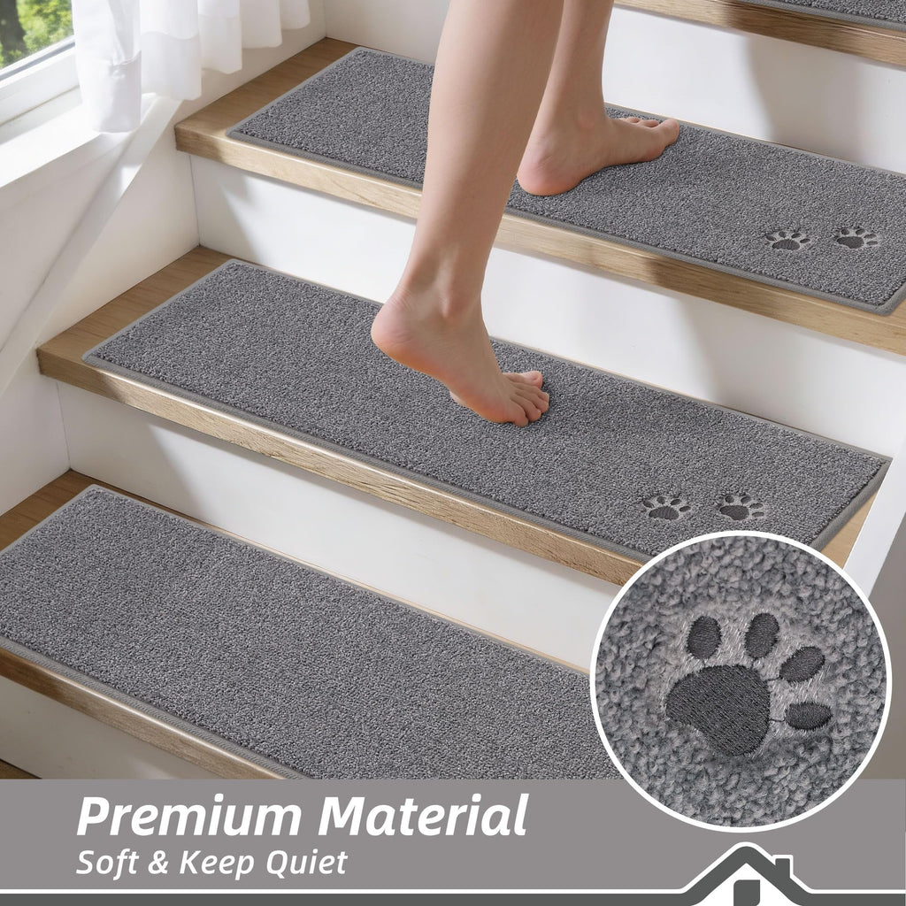 BEQHAUSE Stair Treads for Wooden Steps 28inX9in, Non Slip Carpet Stair Treads Indoor Stair Runners Machine Washable, Soft Stair Rugs Mat Surface Polyester TPE Backing, 4pcs, Beige