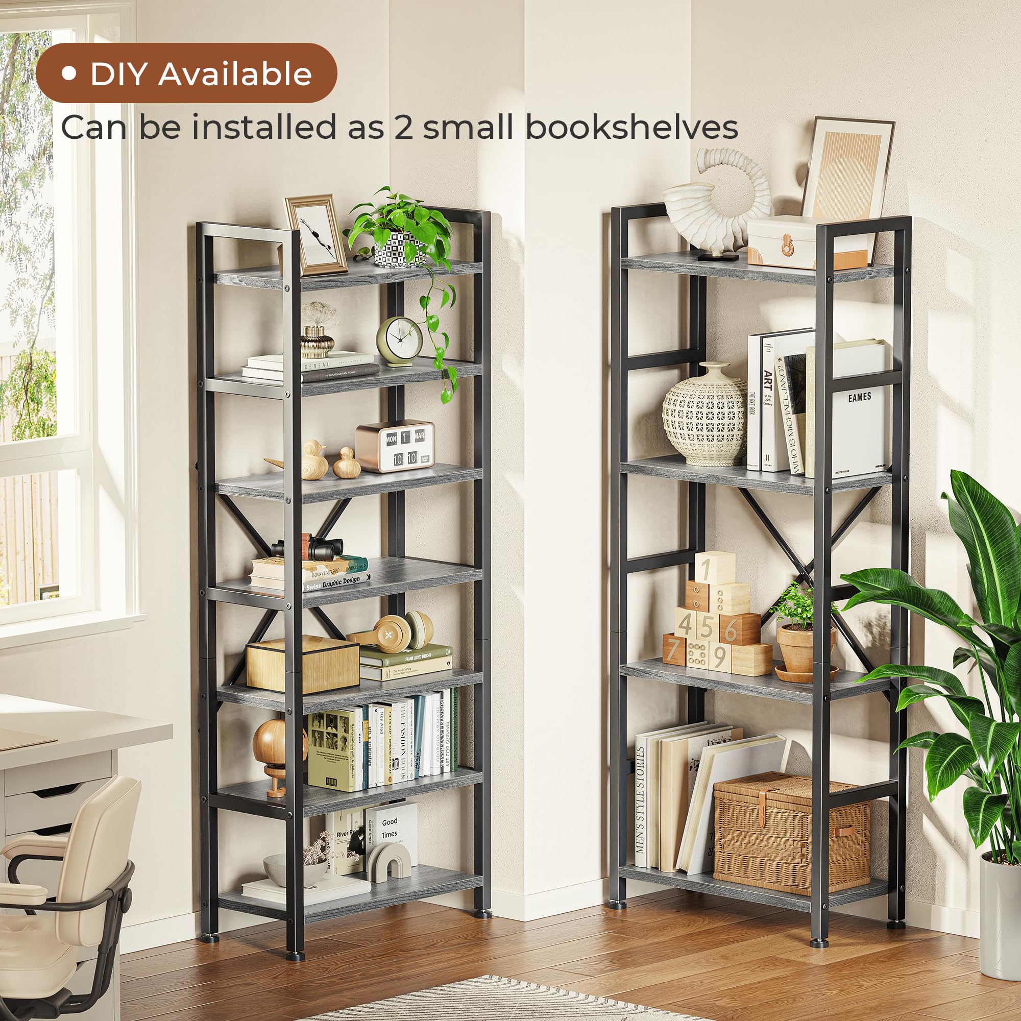 SUPERJARE Triple Bookshelf, Bookcase with 11 Open Display Shelves, Wide Book Shelf Book Case for Home & Office, 4 Tier, Black