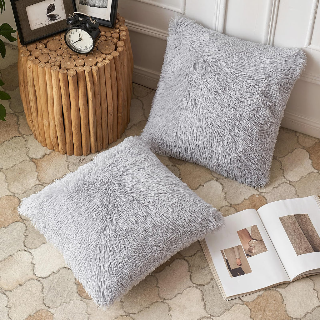 ANRODUO Pack of 2 Baby Pink Throw Pillow Covers Luxury Fluffy Pillows Faux Fur Decorative Pillows Plush Cushion Case Fuzzy Mongolian Merin Style for Bed Couch Sofa Living Room Summer Decor 16x16 Inch