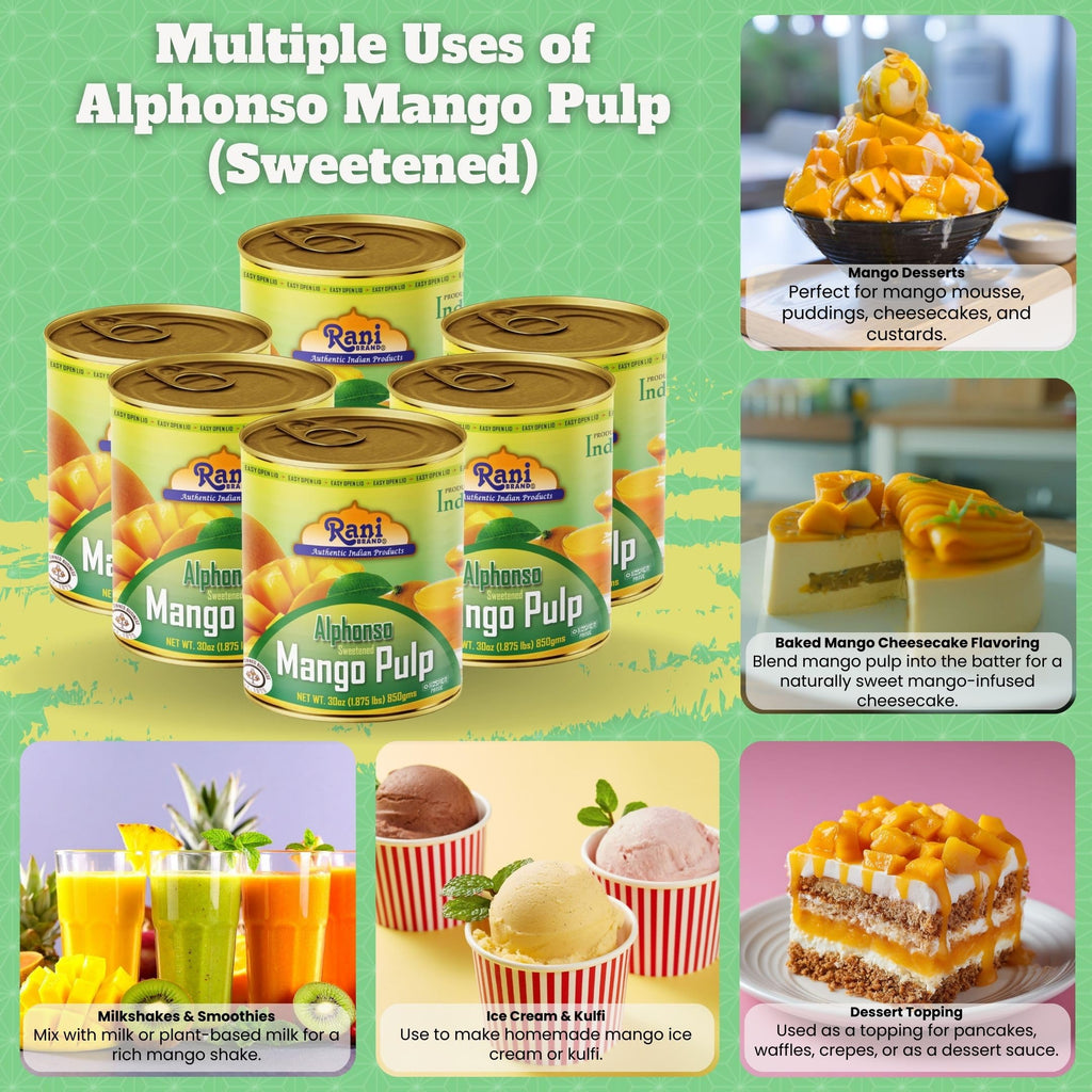 Rani Mango Pulp Puree (Makes Mango Lassi Shakes) Alphonso Sweetened 30oz (1.875lbs) 850g ~ Kosher | All Natural | NON-GMO | Vegan | No colors | Gluten Friendly | Indian Origin