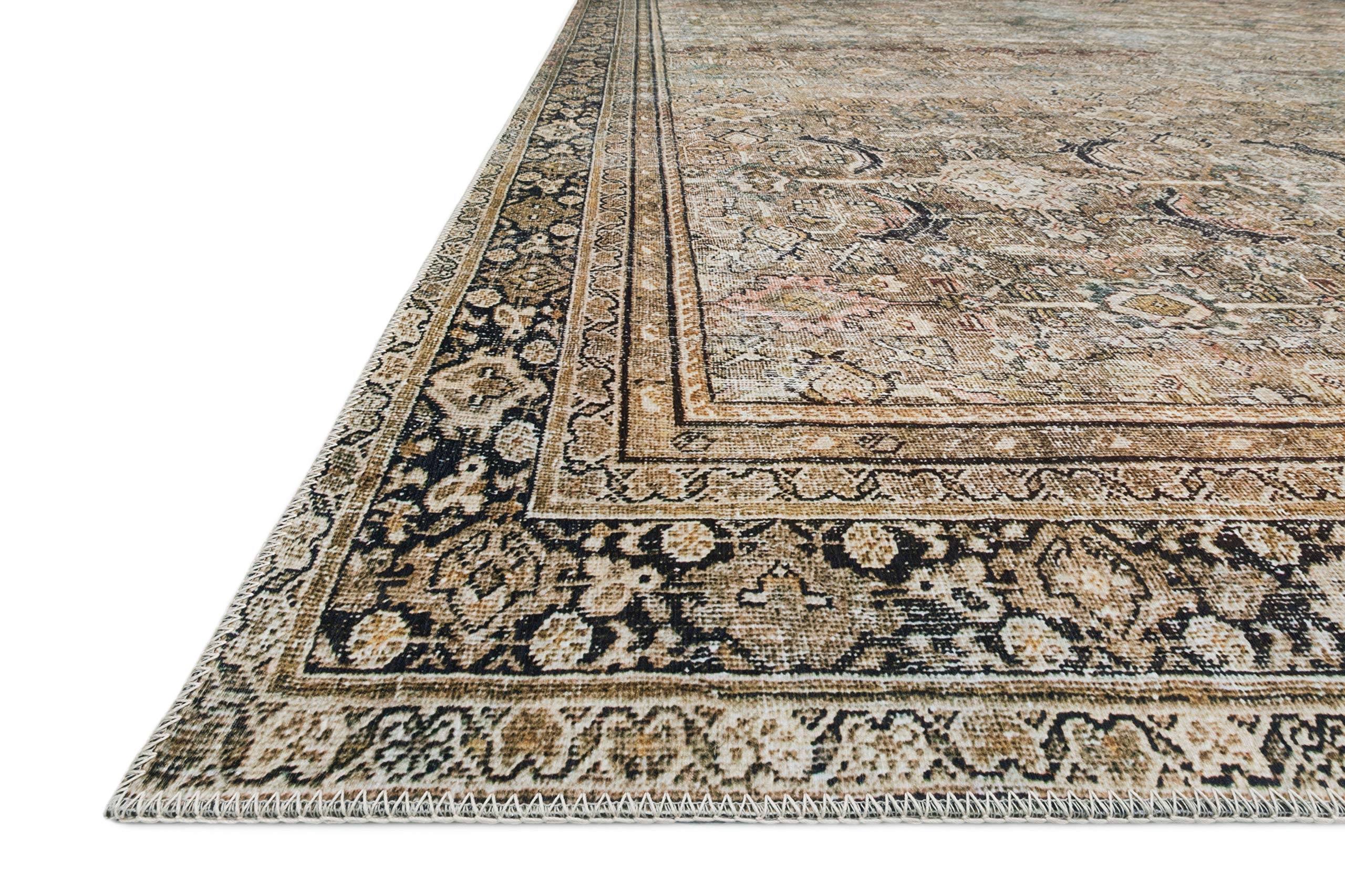 Loloi Layla Collection LAY-07 Blue/Tangerine 2'-3" x 3'-9" .13" Thick Accent Rug, Soft, Durable, Vintage Inspired, Distressed, Low Pile, Non-Shedding, Easy Clean, Printed, Living Room Rug