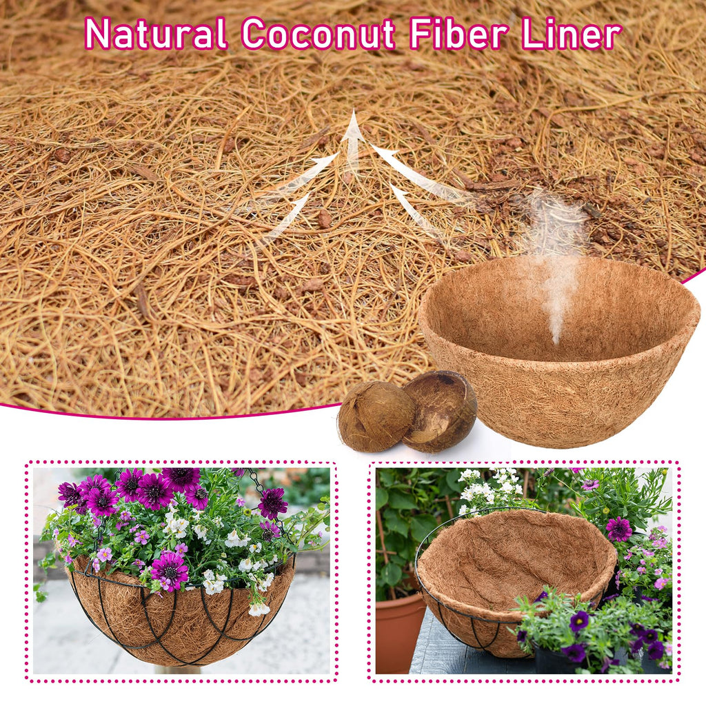 Riare 2 Pack 12 Inch Round Coco Liners Replacement, 100% Natural Coconut Coir Liners for Hanging Baskets, Garden Flower Vegetables Planter Pot, Window Box, Fence, Decks