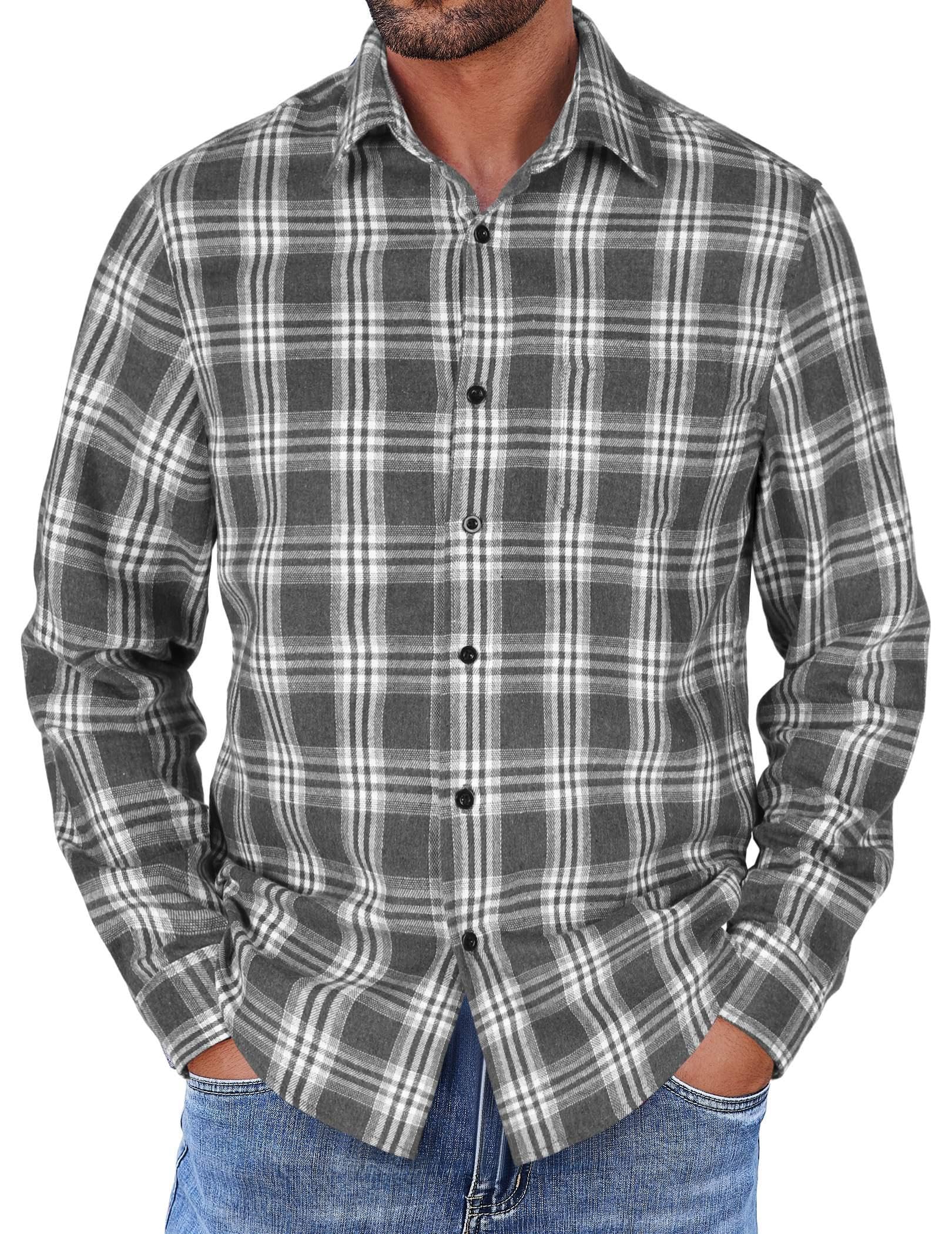 COOFANDY Mens Flannel Shirts Long Sleeve Button Down Shirt with Pocket Casual Shirts Work Shirts for Men