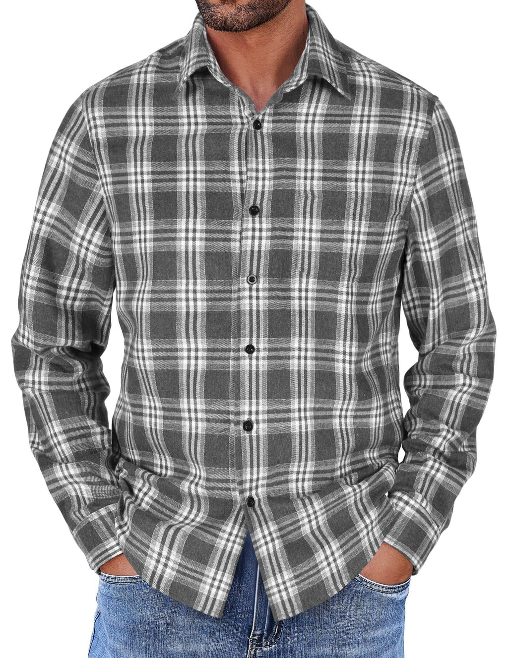 COOFANDY Mens Flannel Shirts Long Sleeve Button Down Shirt with Pocket Casual Shirts Work Shirts for Men