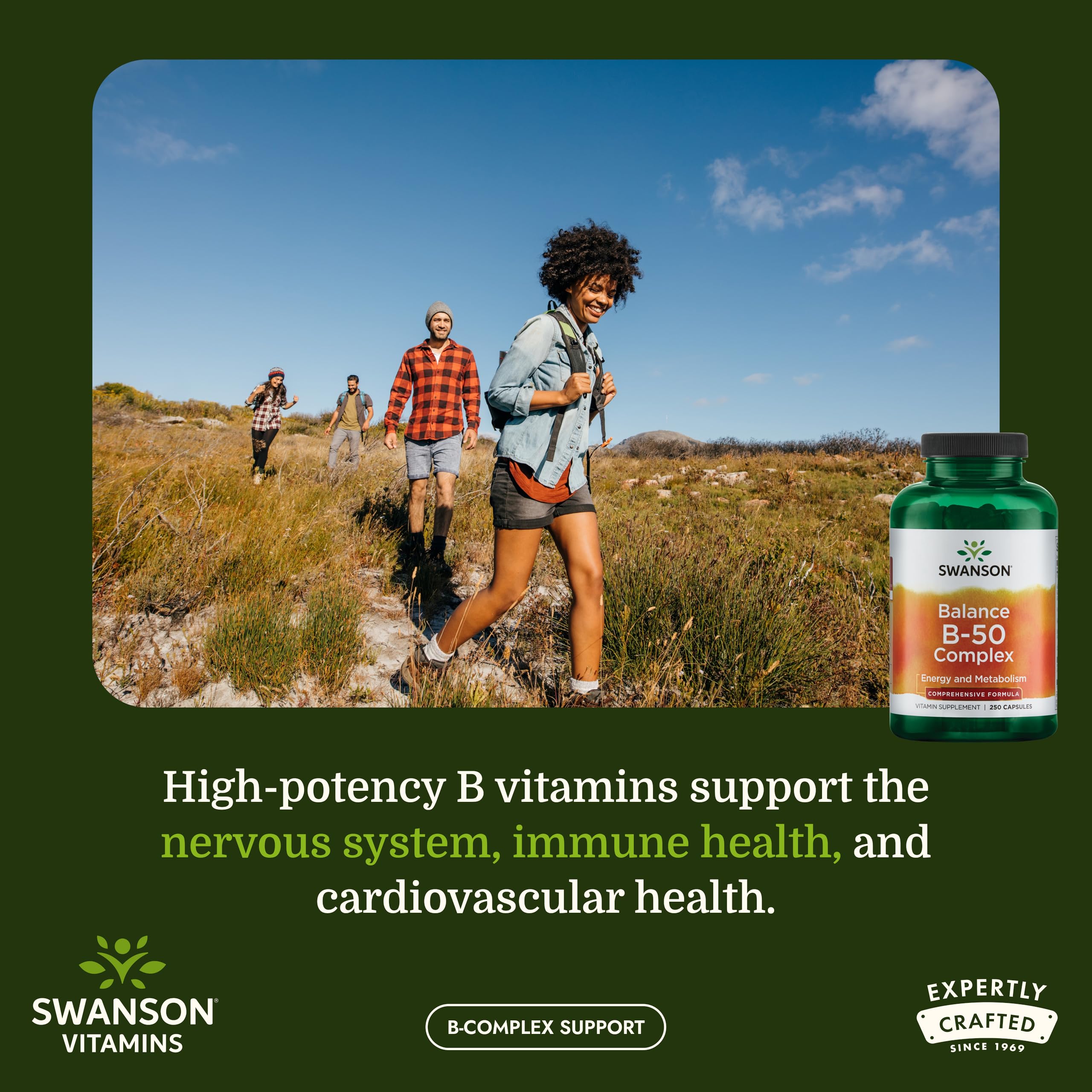 Swanson Balance B-50 High-Potency B Vitamin Complex for Busy Adults Seeking Immune, Heart, and Nervous System Support (100 Capsules)