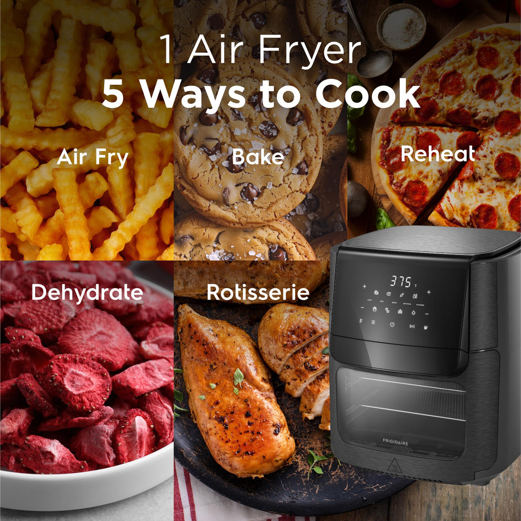 Frigidaire 3-in-1 Air Fryer, Large 5.3 QT Capacity, Digital Display, 3 Cooking Modes, 5 Recipe Presets, Automatic Shake Reminder, PFAS-Free Cooking Surfaces, Black