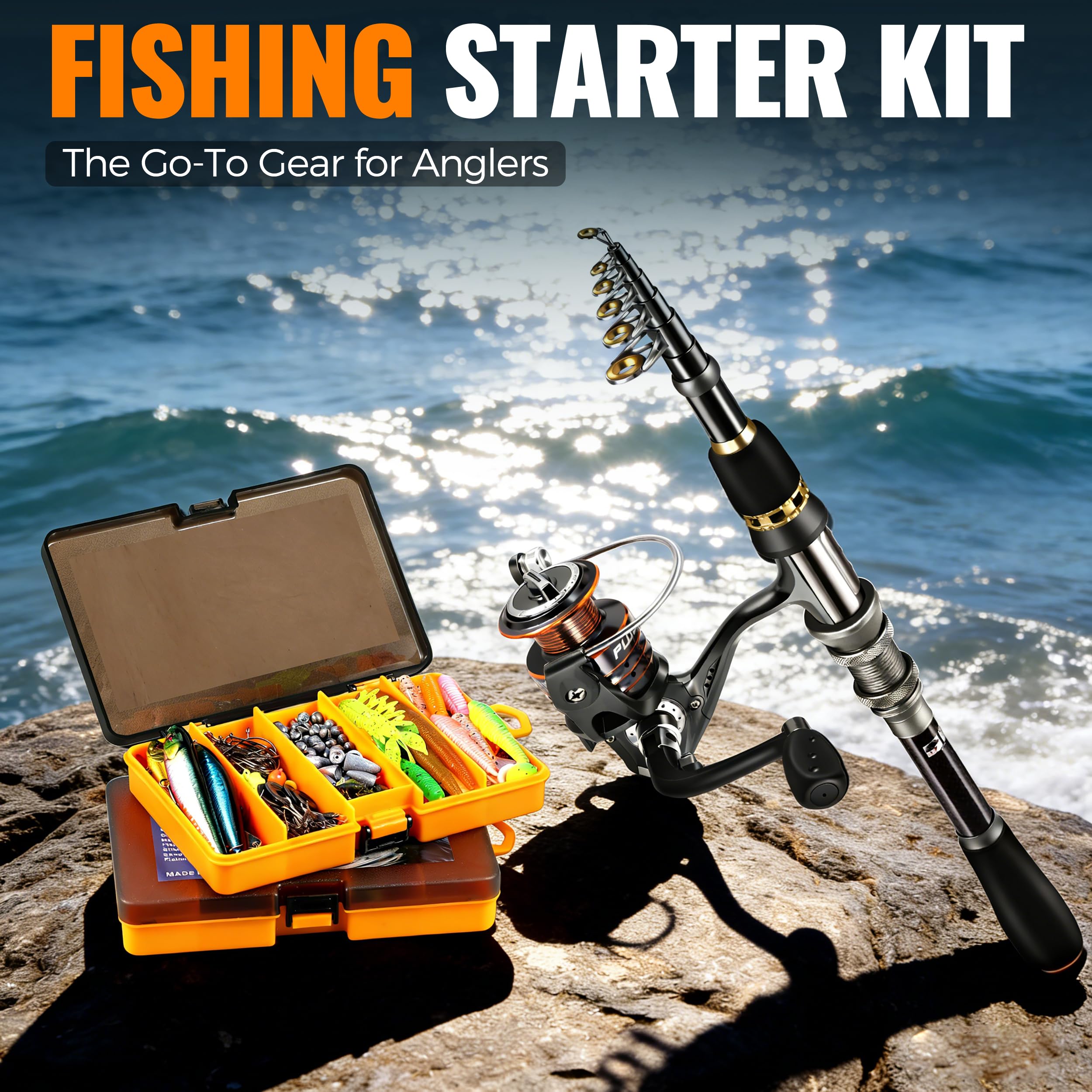 PLUSINNO Fishing Rod, Telescopic Fishing Rod and Reel Combo, Collapsible Travel Fishing Pole Rod Starter Kit, Carbon Fiber Fishing Rods and 12 +1 Bearings Stainless Steel, Fishing Gifts for Men Adults