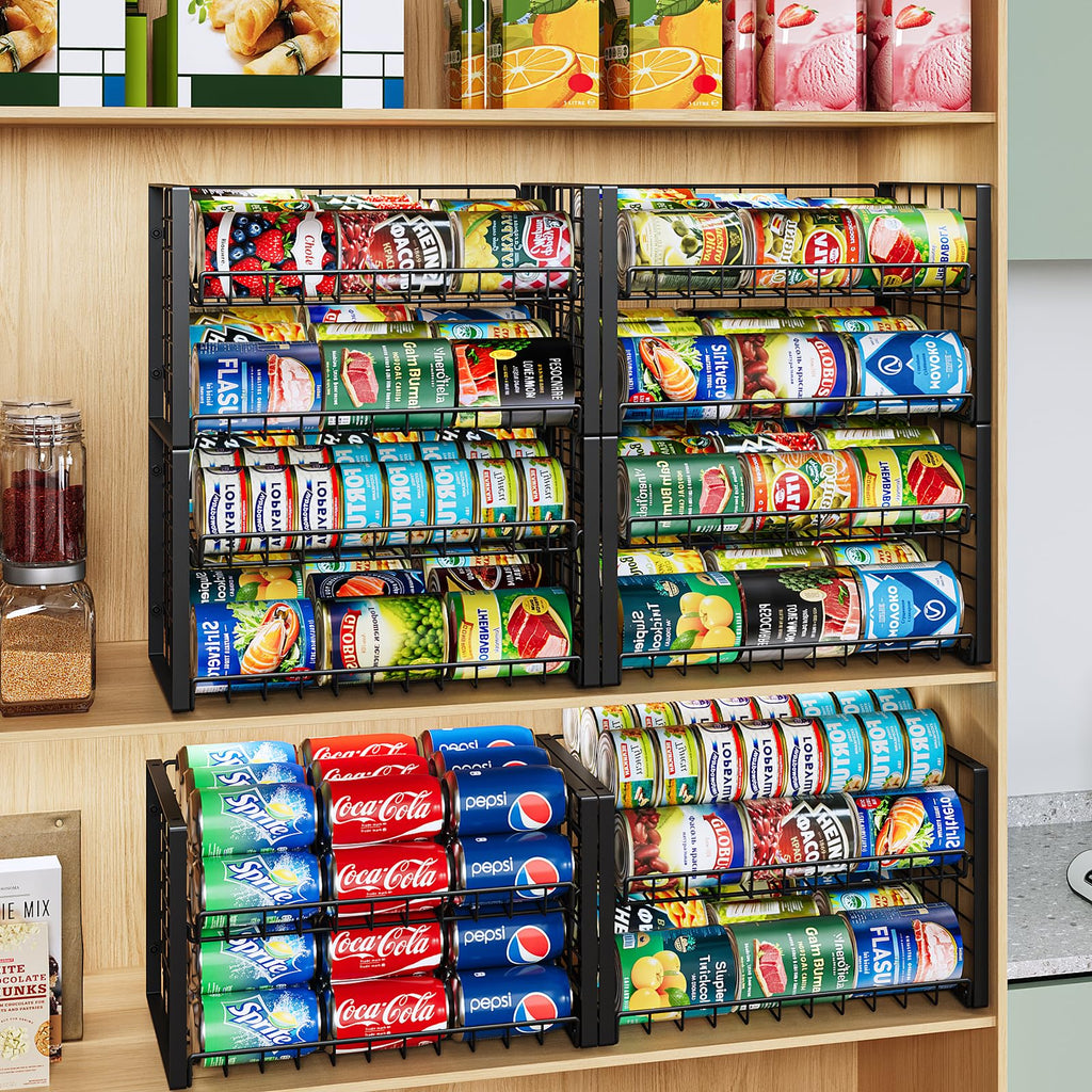 JKsmart 3-Tier Stackable Can Rack Organizer for Pantry, Adjustable Can Storage Holder for Various Ounces of Canned food Soda Drinks, Can Dispenser for Kitchen Cupboard Cabinet, 2 Pack