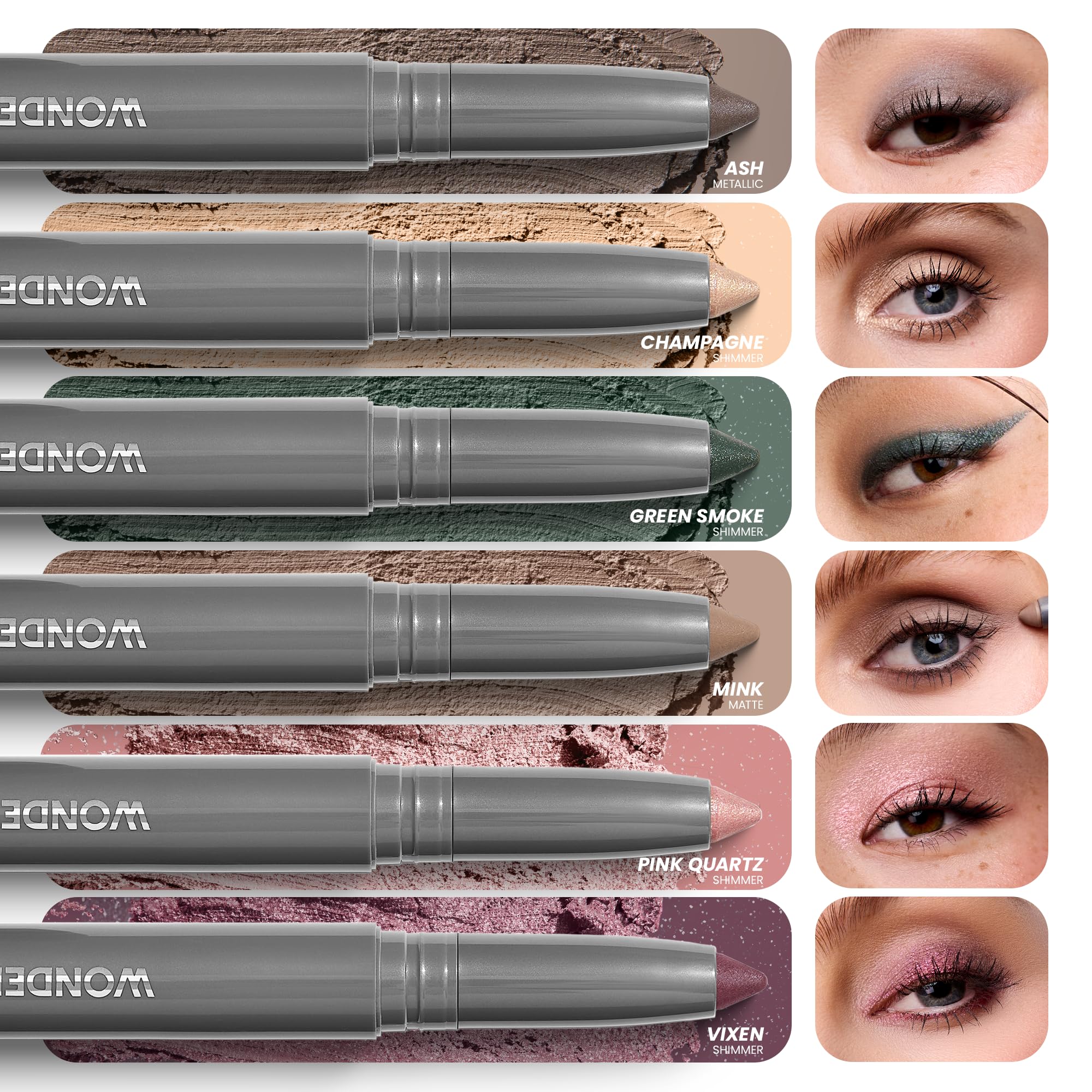 Wonderskin IYKYK Eyeshadow Stick - Longwear Eye Shadow Sticks, Budge-Proof and Waterproof Shimmer Eyeshadow Stick with Built-in Sharpener (Ash)