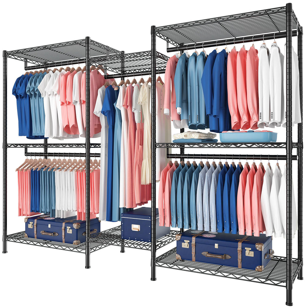 Raybee Clothes Rack,Clothing Racks for Hanging Clothes 900LBS Capacity Heavy Duty Portable Closet with 5 Hanger Rods & 8 Shelves for Walk-in Closet,Apartment