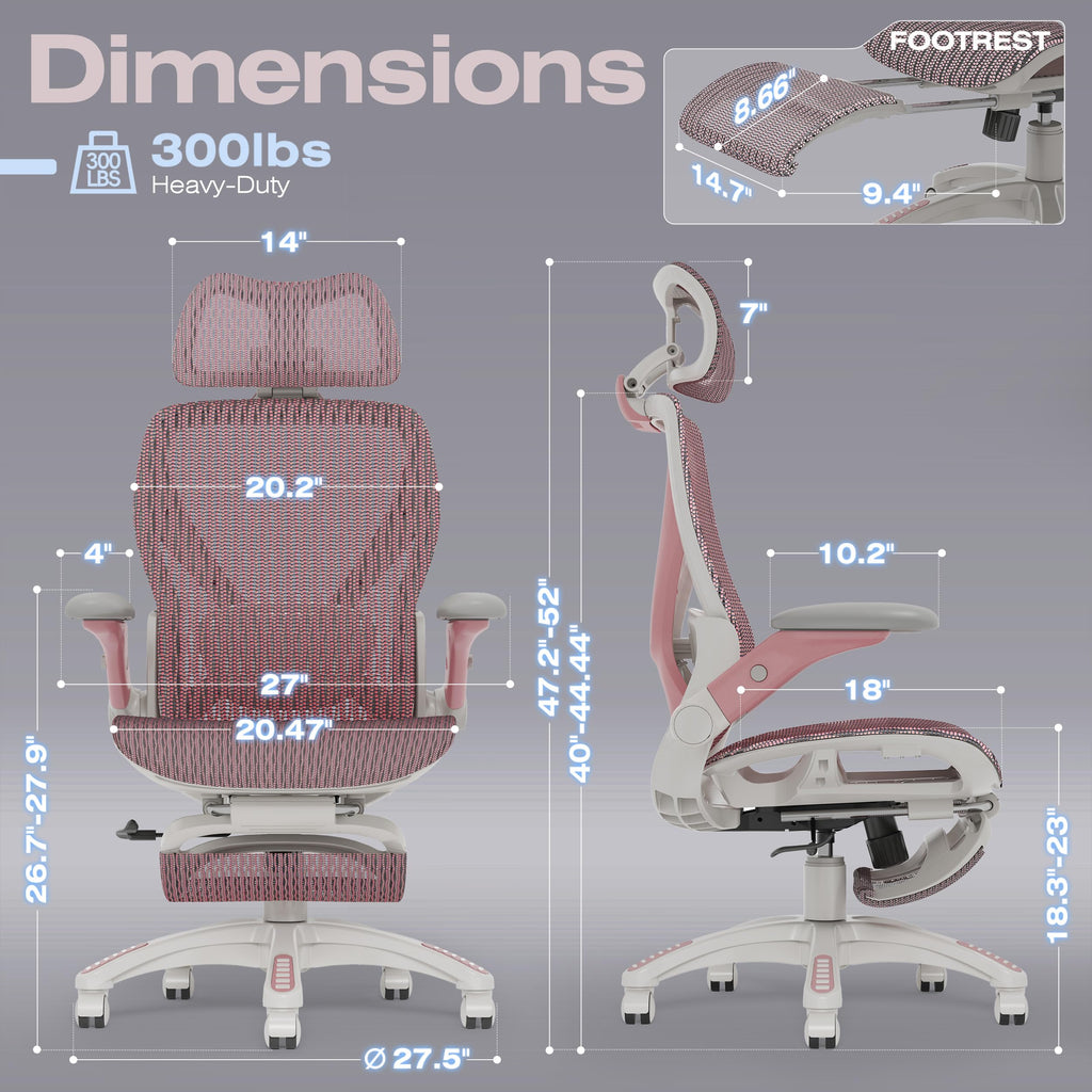 ELABEST X100 Ergonomic Office Chair with Footrest, Big and Tall Home Desk Chair with 5D Flip-Up Arms, Adjustable 3D Lumbar Support,High Back Rolling Computer Chair, Swivel Mesh Chairs (Coffee Break)