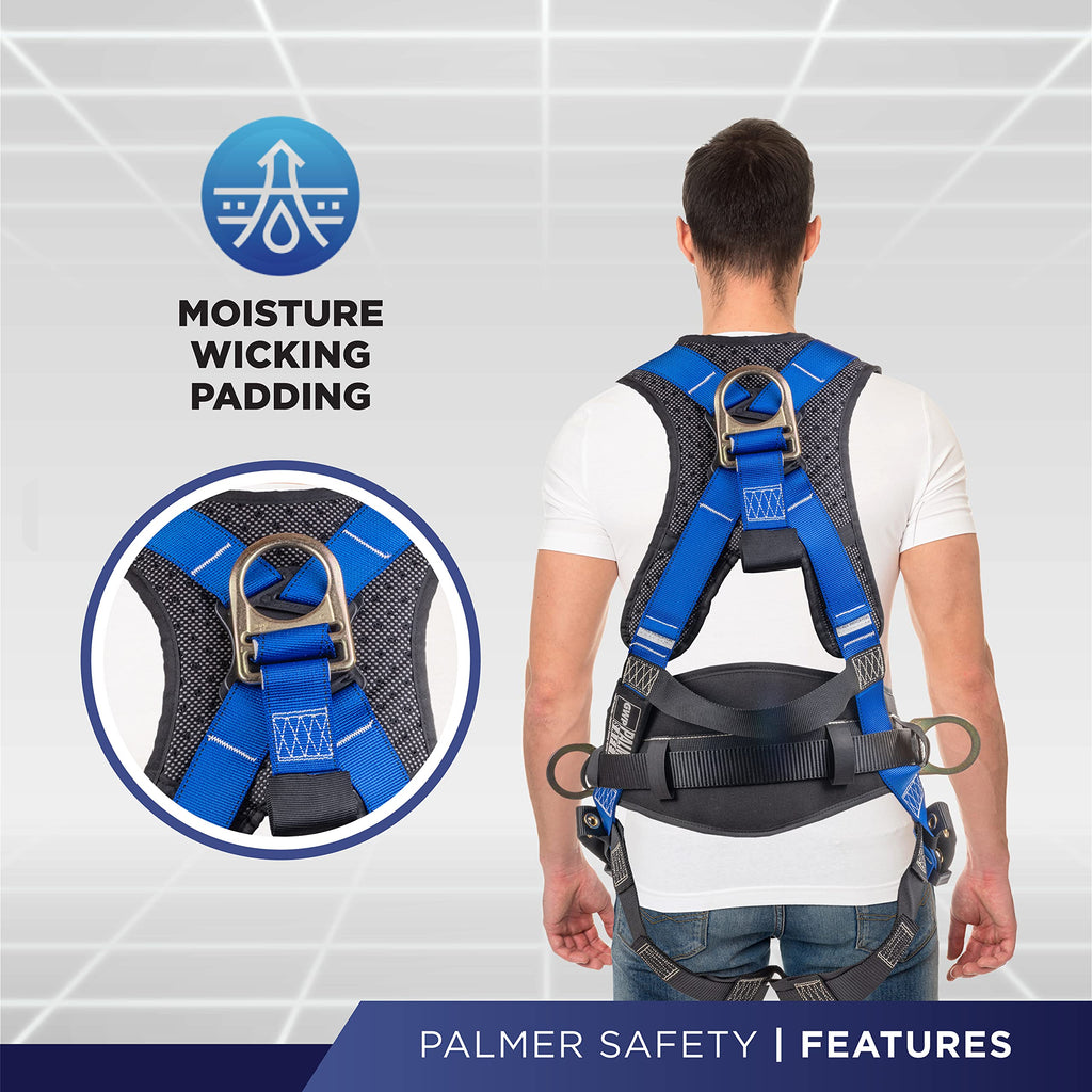 Palmer Safety Hammerhead 5pt Safety Harness Back Padded, QCB Chest, Tongue Buckel Legs Straps, Back & Side D-Rings